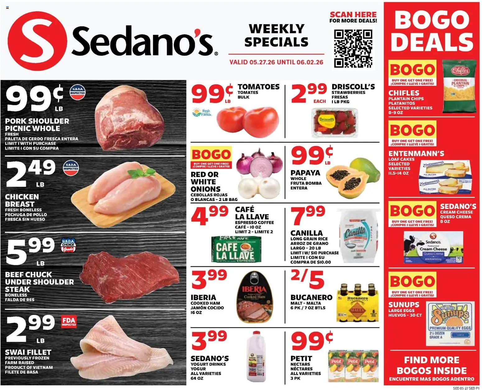 Sedano's Weekly Ad - valid from 27.05.2026 | Page: 1 | Products: Yogurt, Ham, Strawberries, Cream
