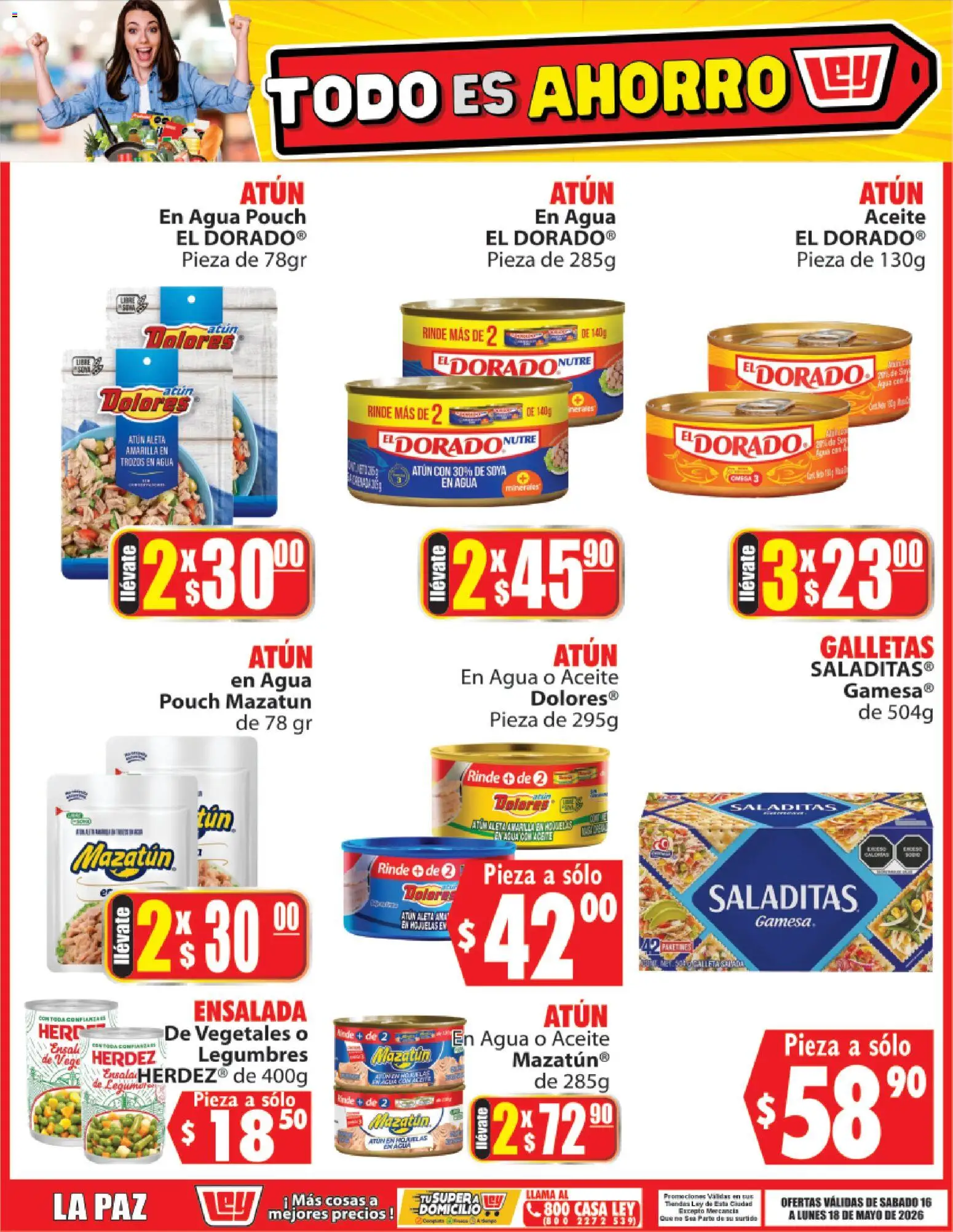 Nuevas ofertas de Casa Ley válidas en toda la República Mexicana desde el 16.05.2026. ¡Encuentra las mejores ofertas en Casa Ley folleto Todo es ahorro! | Página: 5 | Productos: Agua, Aceite, Hojuelas, Ensalada