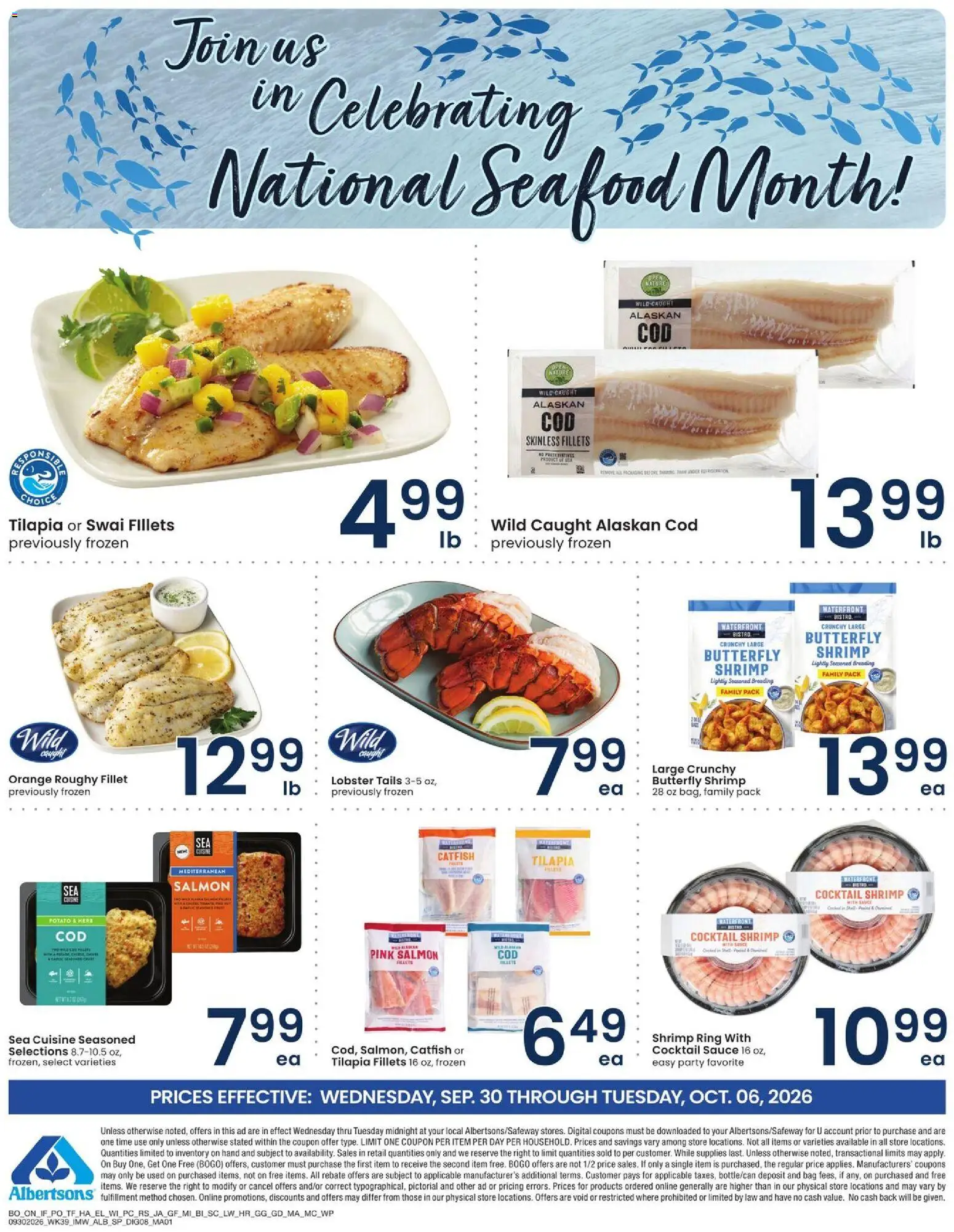 Albertsons Weekly Ad - valid from 09/30/2026 | Page: 9 | Products: Shrimp, Ring, Tilapia, Seafood