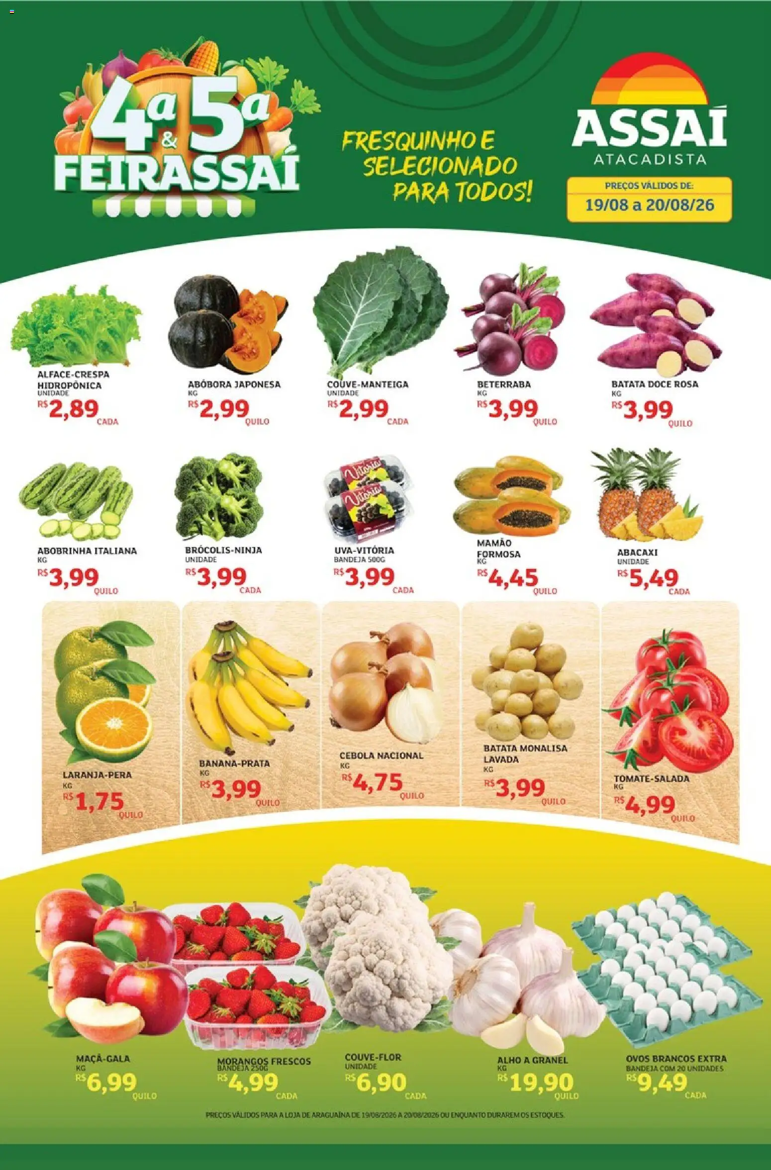 Assaí Atacadista Folheto - válido de 19/08/2026 | Página: 1 | Produtos: Abobrinha, Alho, Beterraba, Ovos