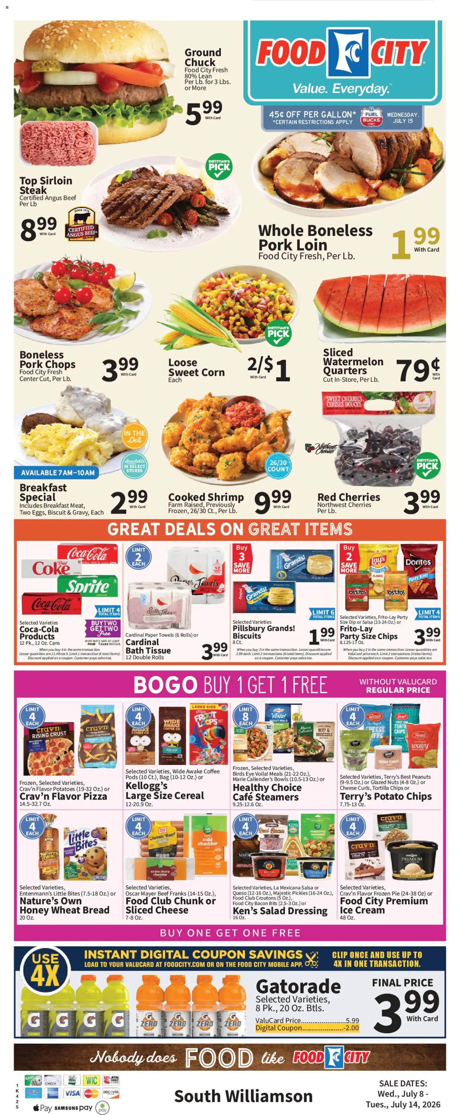 Food City Weekly Ad - valid from 07/08/2026 | Page: 3 | Products: Corn, Broccoli, Coffee, Watermelon
