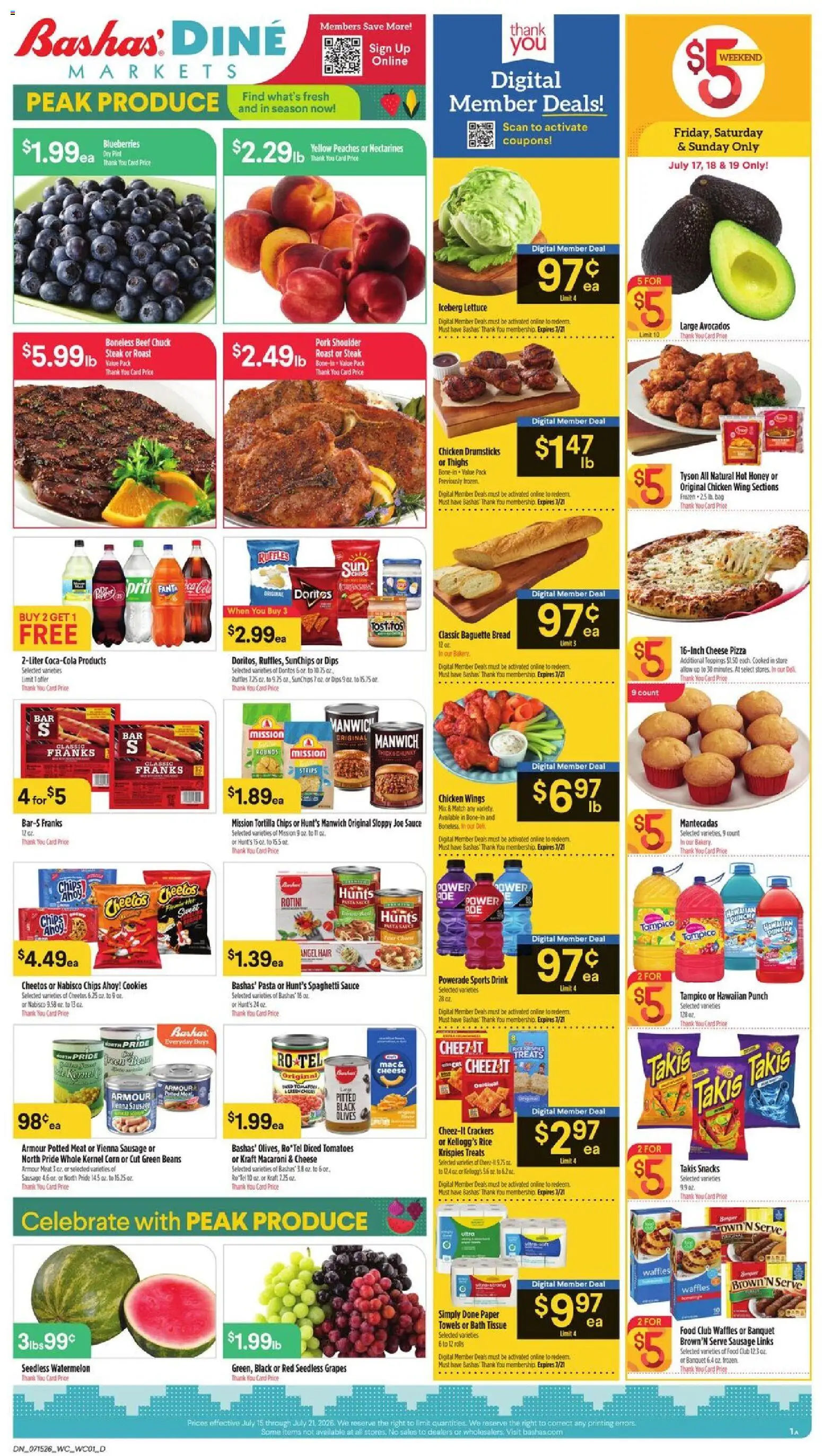 Basha's Dine - valid from 07/15/2026 | Page: 1 | Products: Peaches, Pork, Rice, Grapes
