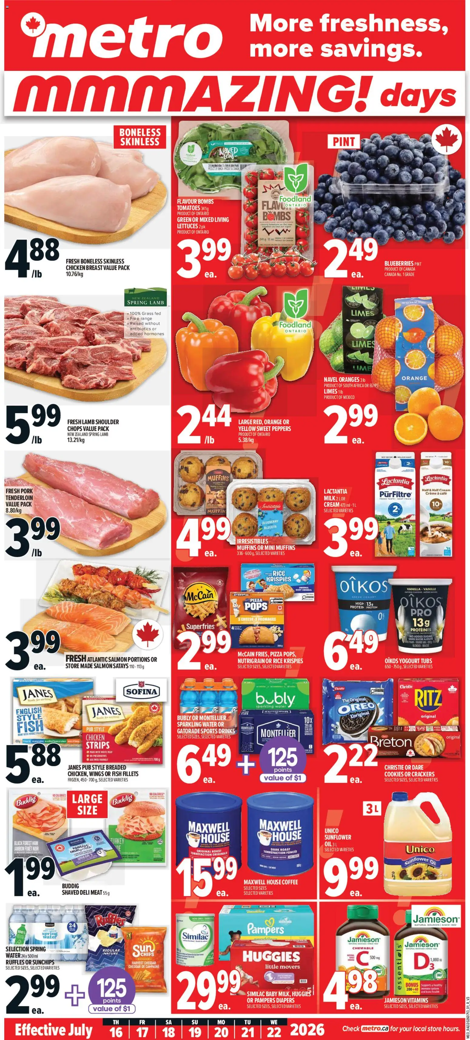 Metro flyer valid from Jul 16, 2026 | Page: 1 | Products: Chips, Cheese, Yogurt, Tomatoes