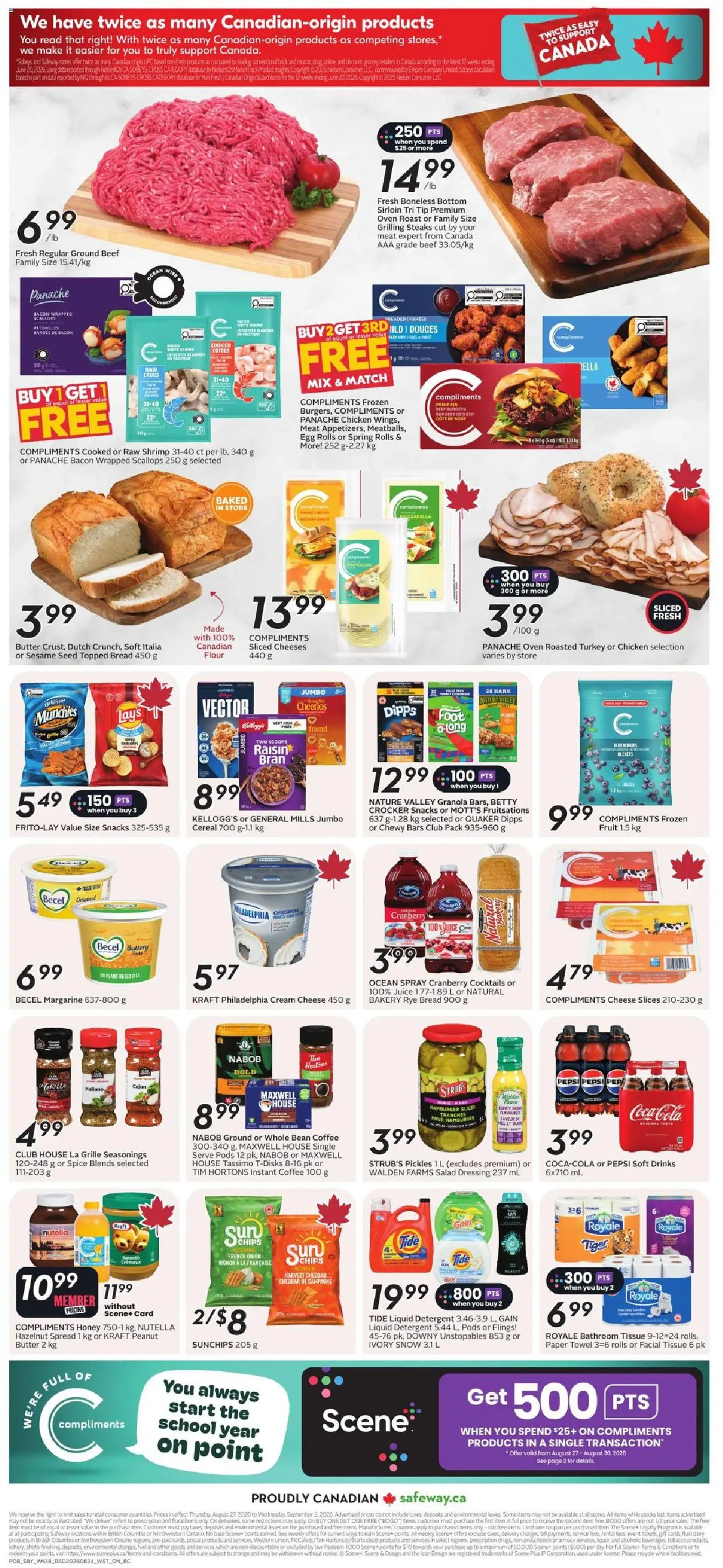 Safeway flyer valid from Aug 27, 2026 | Page: 4 | Products: Cream, Blueberries, Roast, Spread