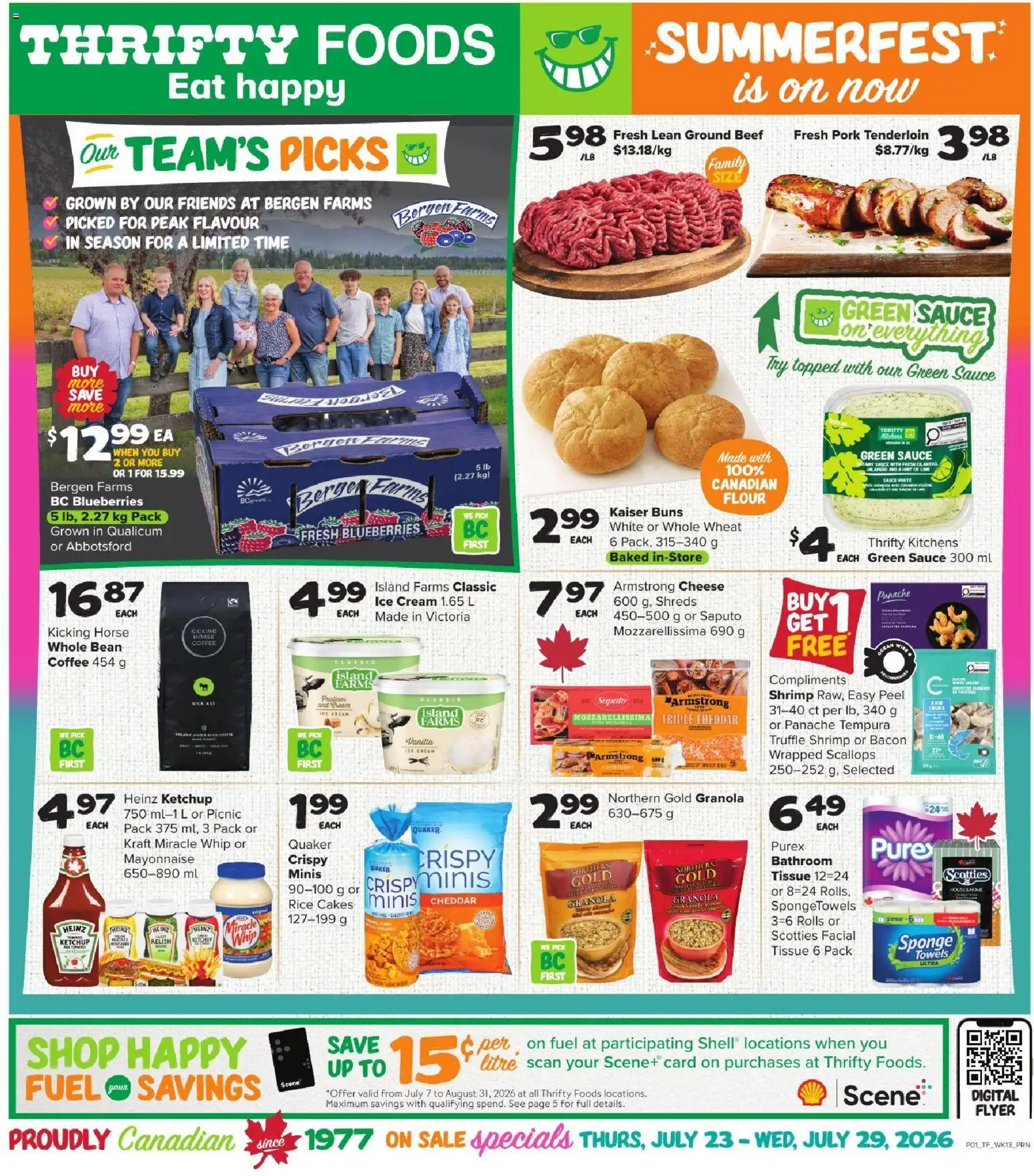 Thrifty Foods flyer valid from Jul 23, 2026 | Page: 1 | Products: Beef, Shrimp, Vanilla, Pork