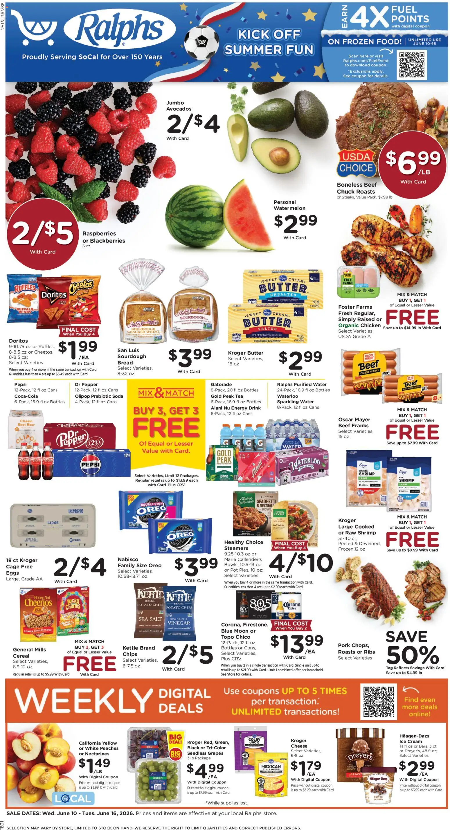 Ralphs Weekly Ad - valid from 10.06.2026 | Page: 1 | Products: Beef, Water, Salt, Watermelon