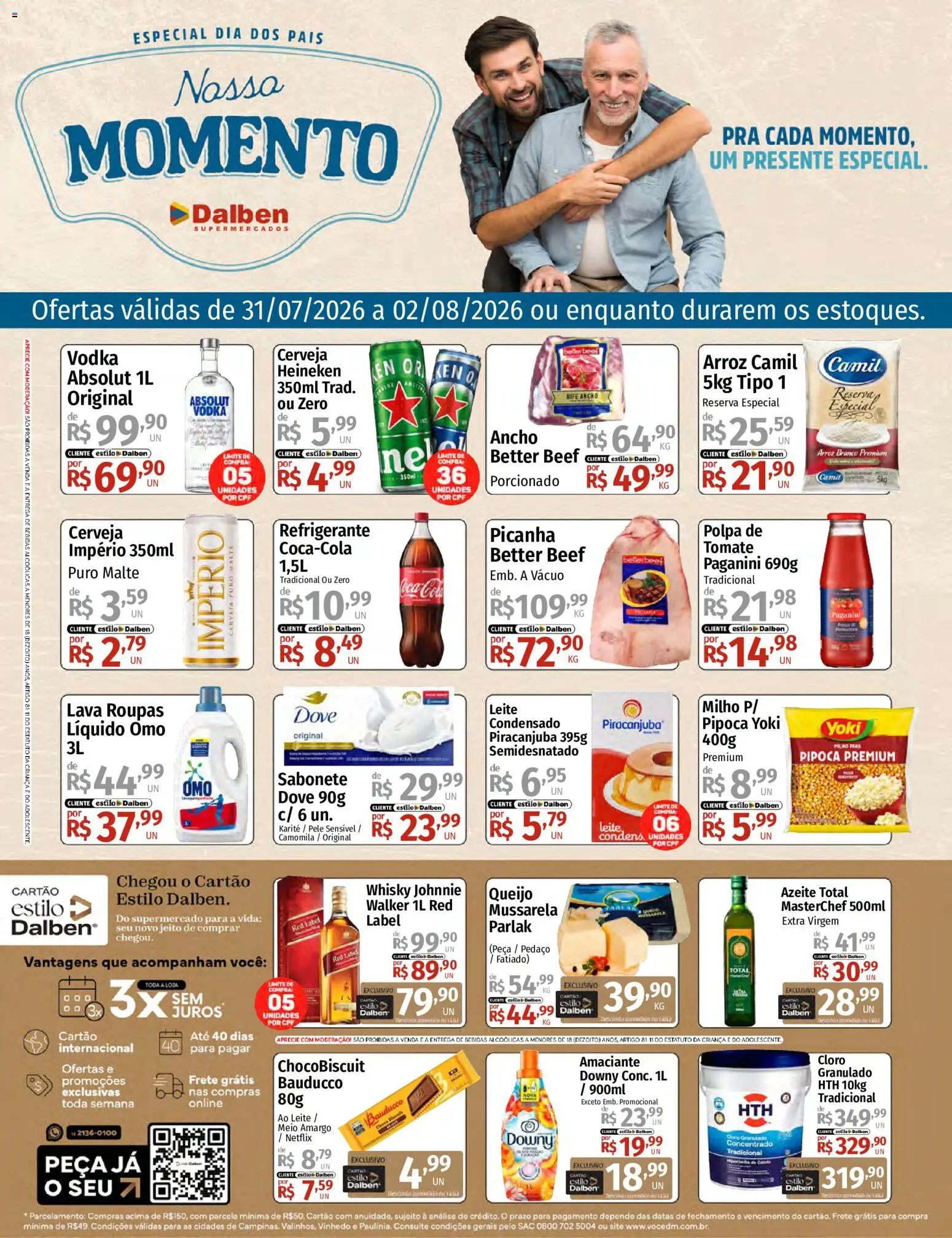 Supermercado Dalben Folheto - válido de 31/07/2026 | Página: 1 | Produtos: Cloro, Leite, Granulado, Pipoca