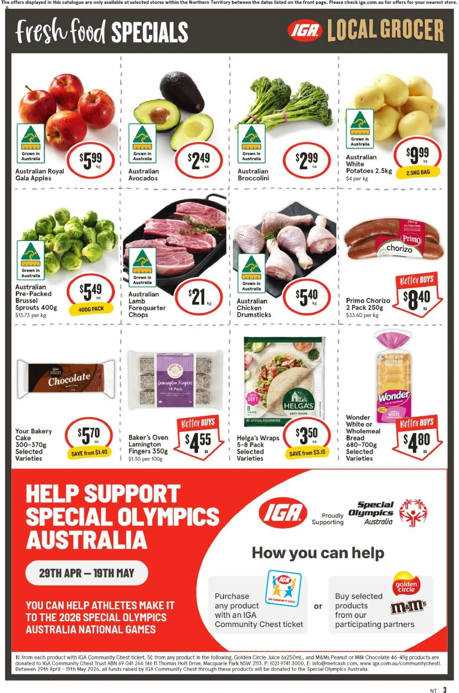 IGA catalogue - valid from 29.04.2026 | Page: 3 | Products: Bread, Chocolate, Bag, Bakery