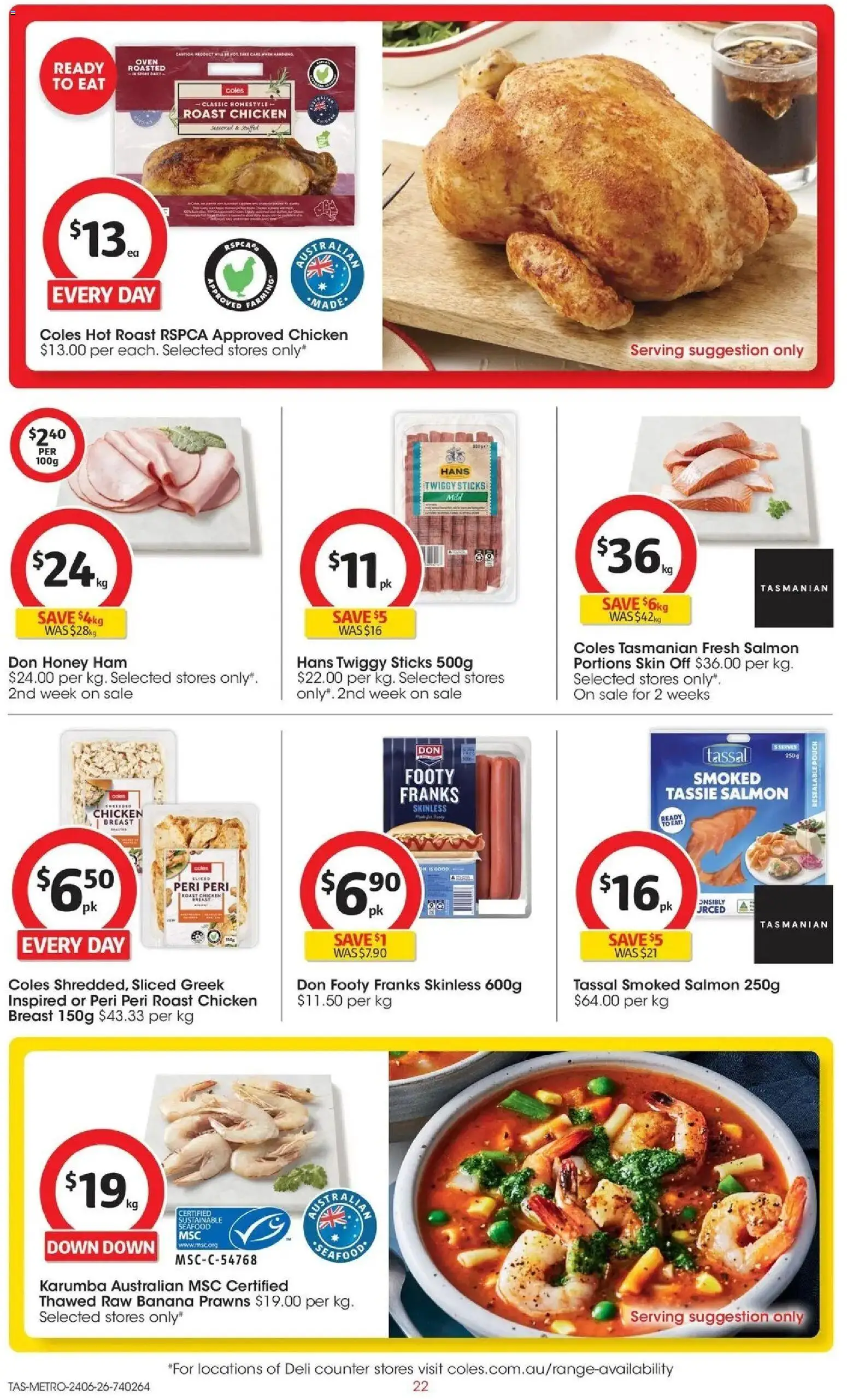 Coles catalogue - valid from 24/06/2026 | Page: 22 | Products: Ham, Chicken, Prawns, Oven
