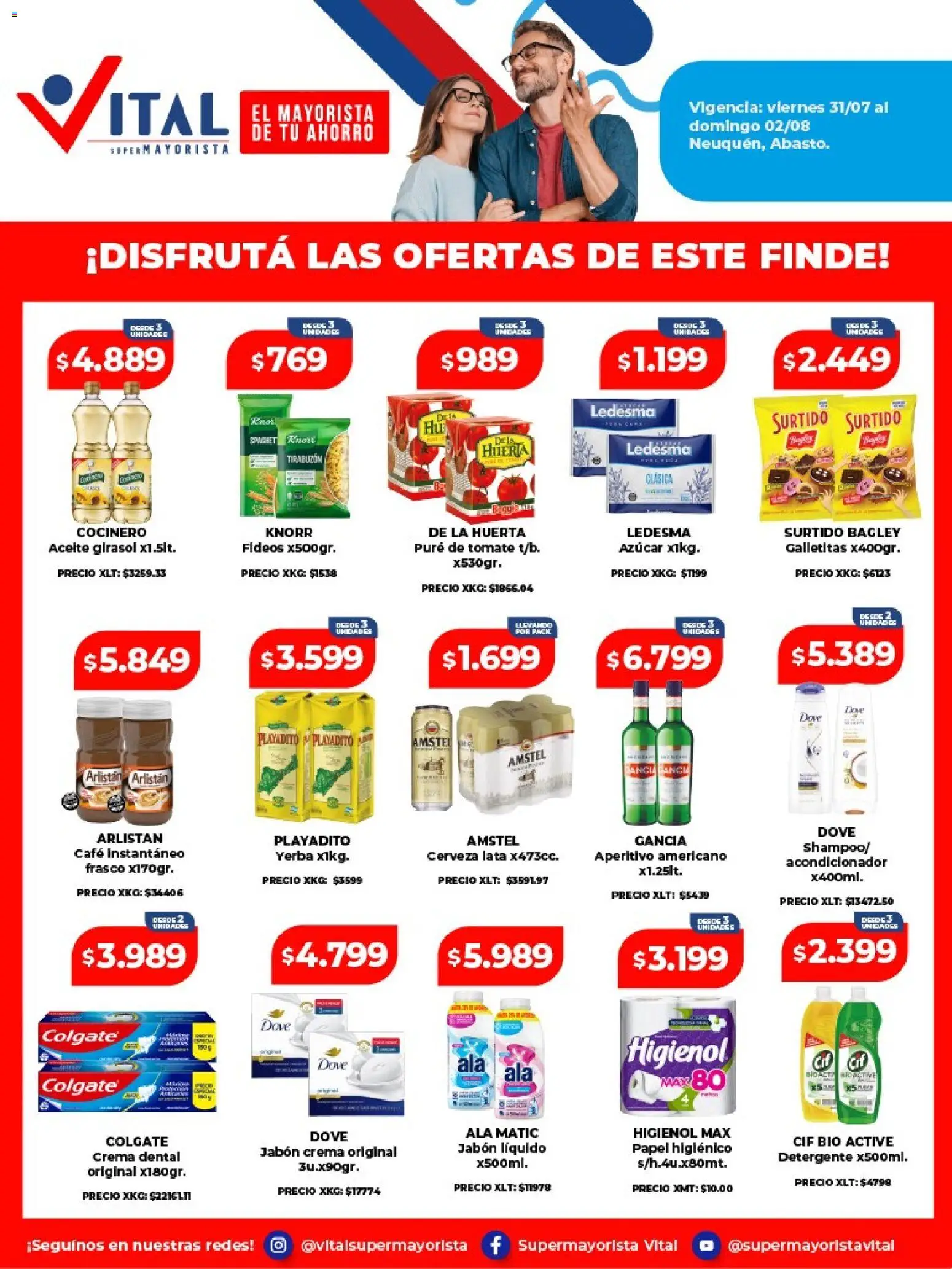 Vital - Ofertas fin Neuquén, Abasto. │ válido desde el 31/07/2026 | Página: 1 | Productos: Papel higiénico, Azucar, Jabón líquido, Detergente