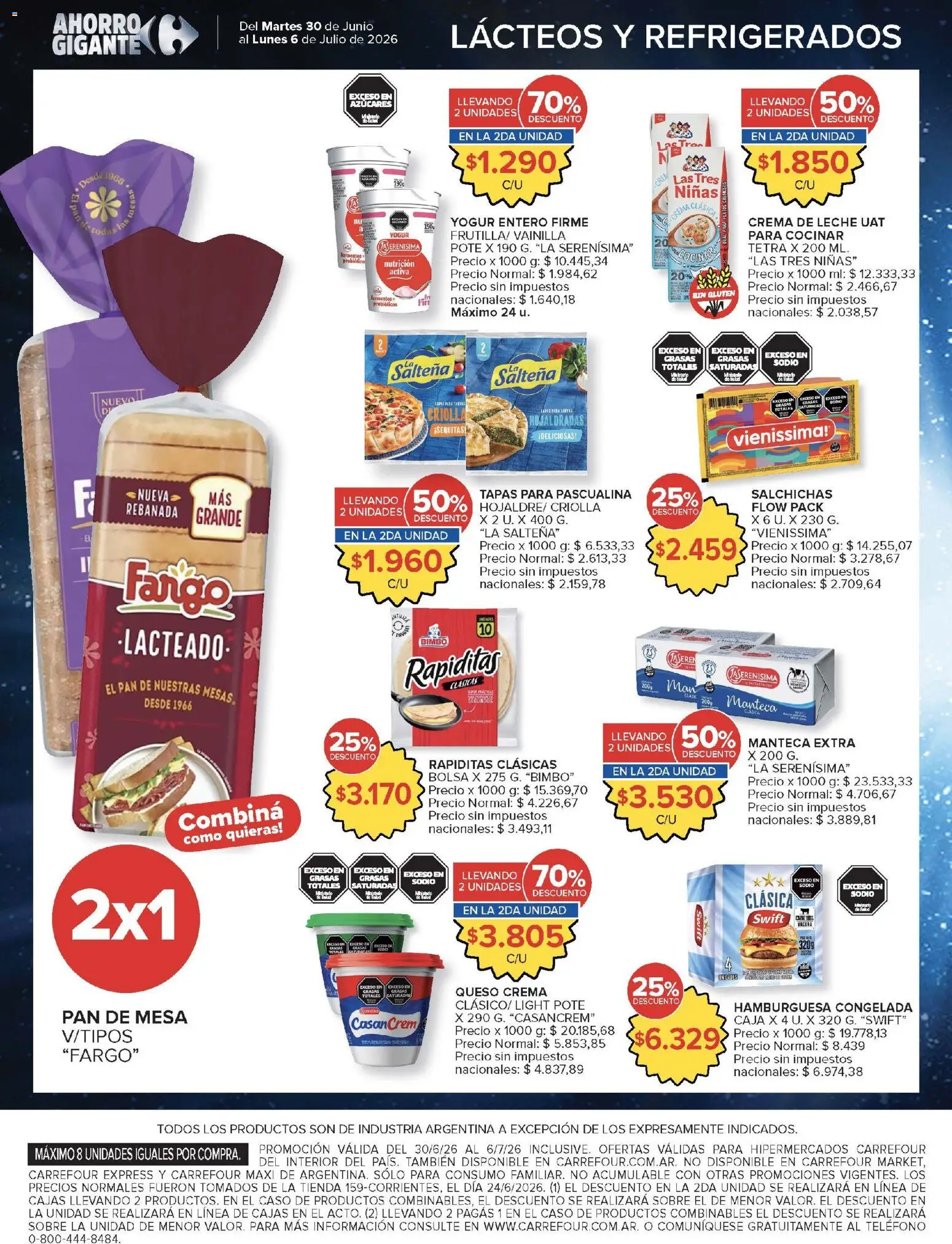 Carrefour - Carrefour Hiper │ válido desde el 30/06/2026 | Página: 8 | Productos: Crema de leche, Manteca, Yogur, Pan