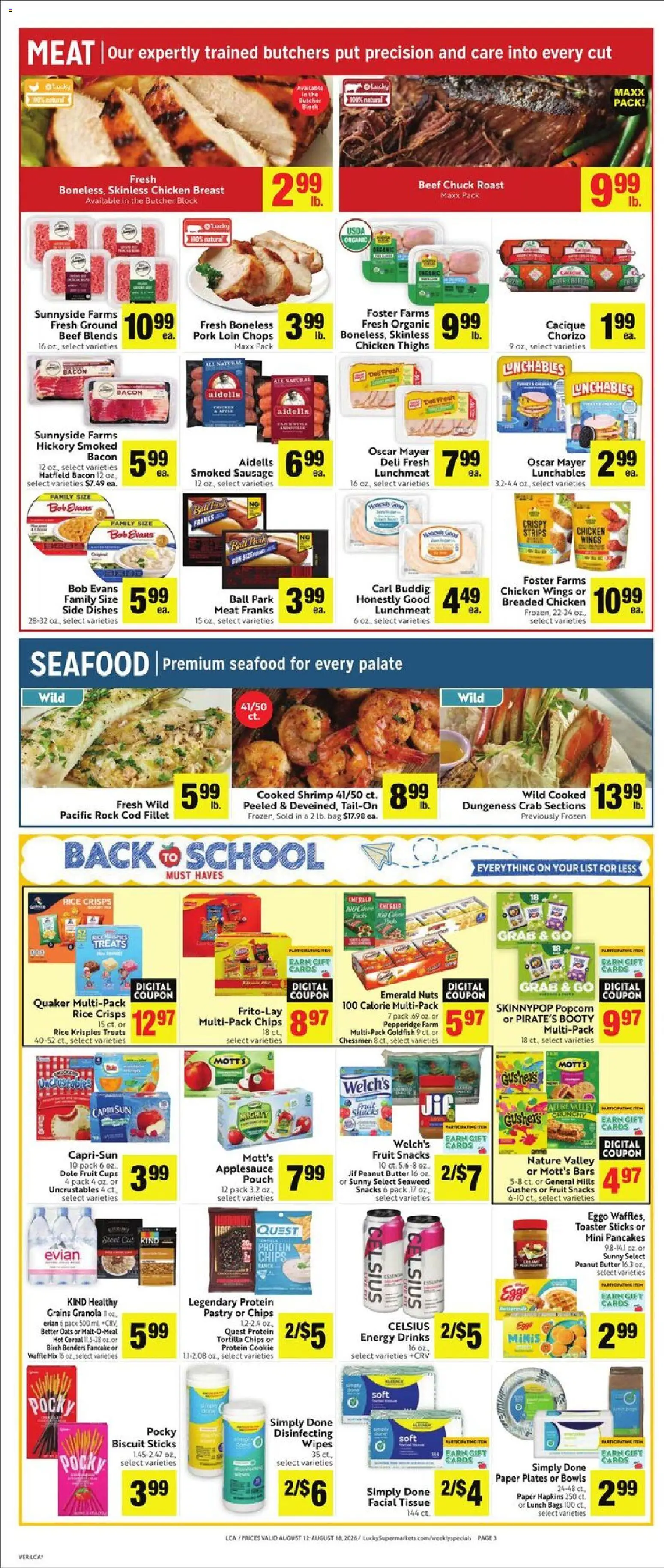 Lucky Supermarkets Weekly Ad - valid from 08/12/2026 | Page: 3 | Products: Pork loin, Popcorn, Pork, Sausage