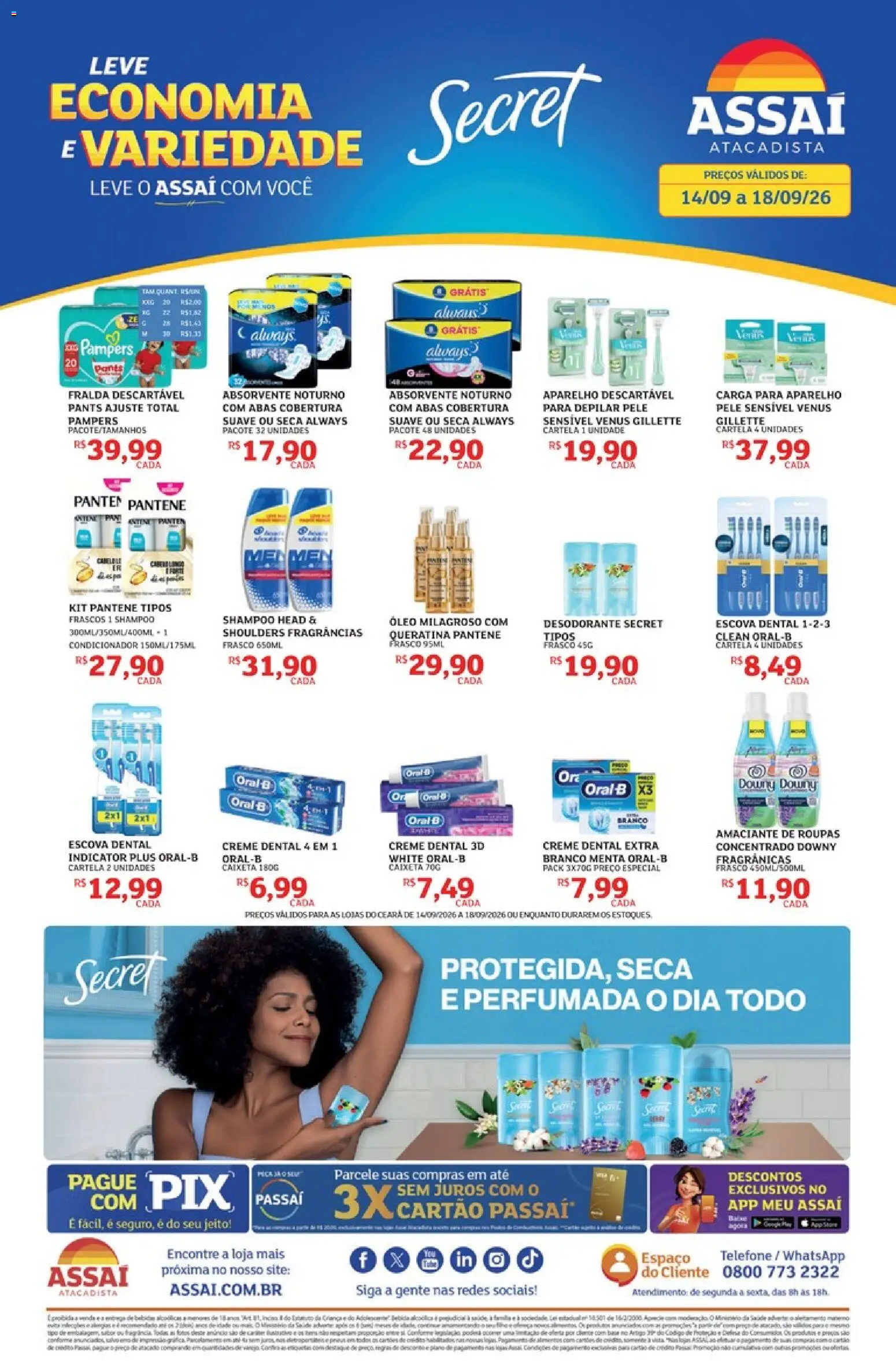 Assaí Atacadista Folheto - válido de 14/09/2026 | Página: 1 | Produtos: Pampers, Desodorante, Head & Shoulders, Telefone