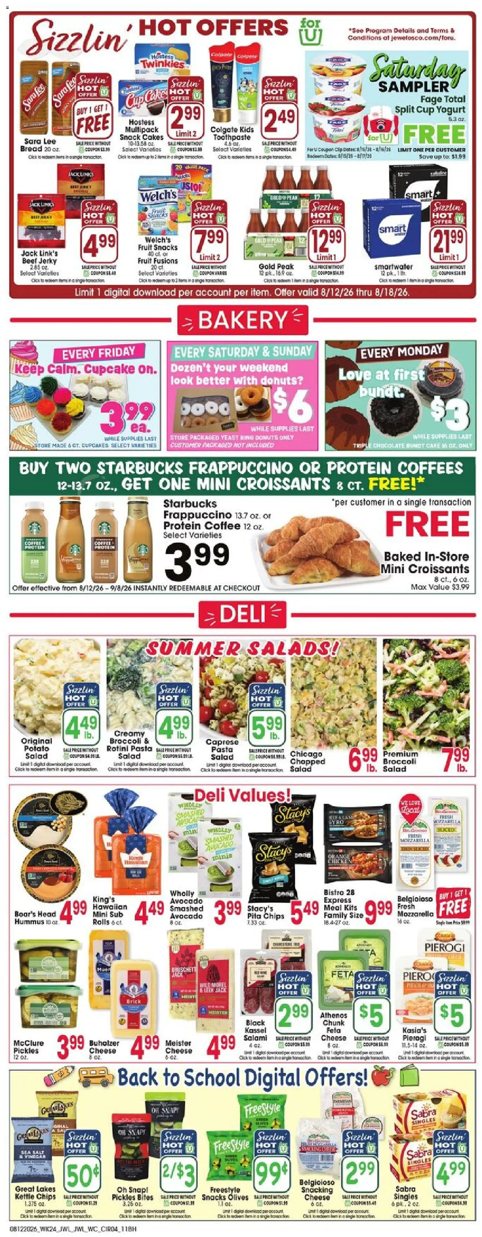 Jewel Osco Weekly Ad - valid from 08/12/2026 | Page: 4 | Products: Bread, Salt, Cake, Mozzarella