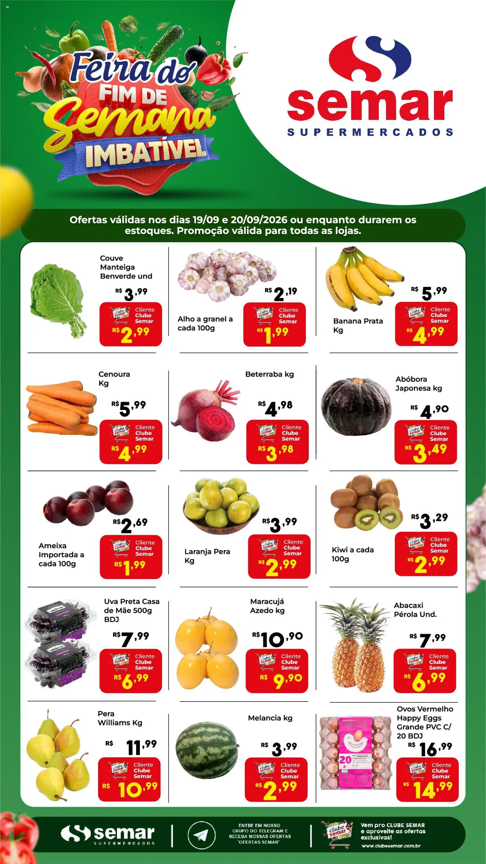 Semar Supermercado Folheto - válido de 19/09/2026 | Página: 1 | Produtos: Pera, Abacaxi, Cenoura, Ameixa