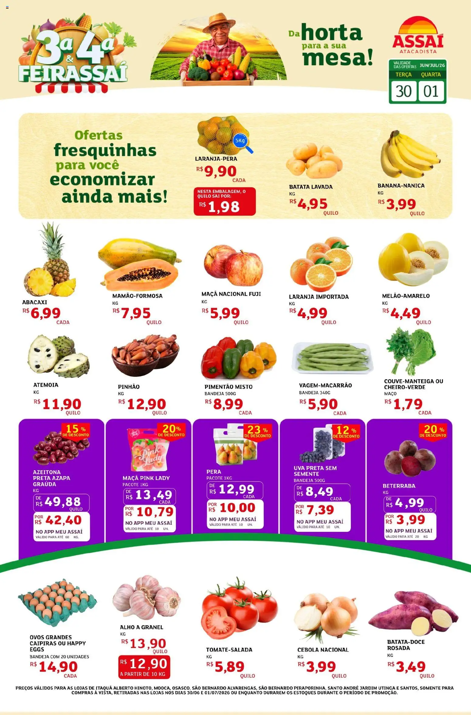 Assaí Atacadista Folheto - válido de 30/06/2026 | Página: 1 | Produtos: Pera, Mesa, Bandeja, Batata