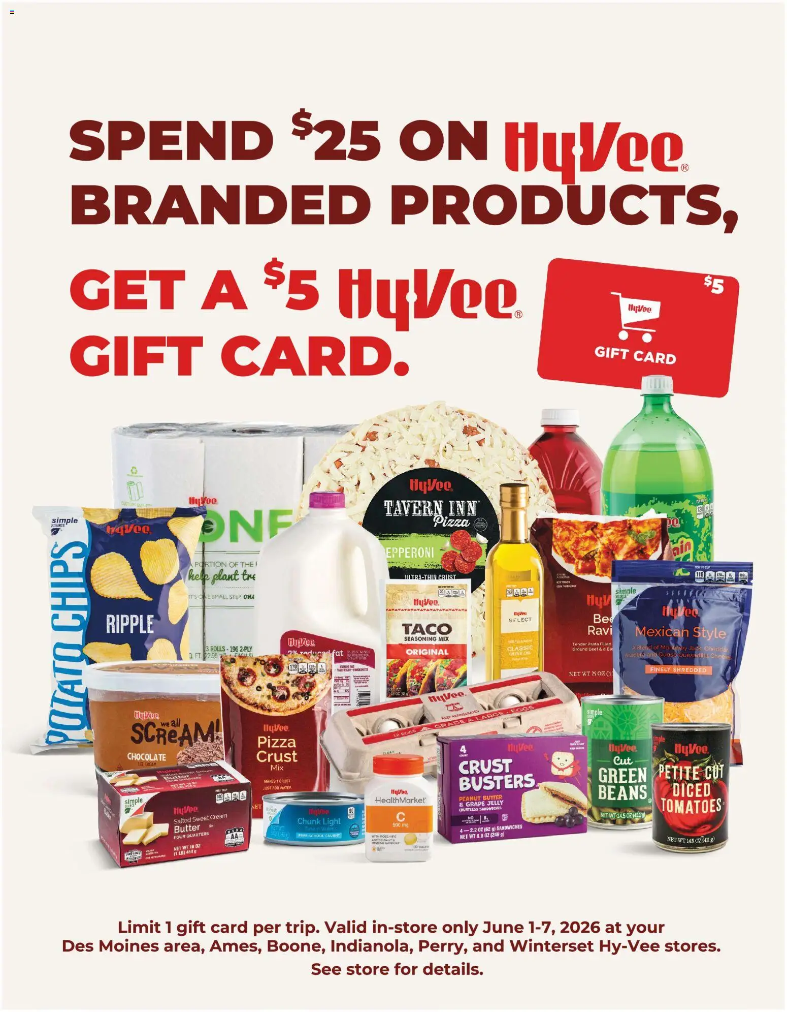HyVee Hy-Vee Brands Sale - valid from 01.06.2026 | Page: 1 | Products: Cheese, Pasta, Chips, Water