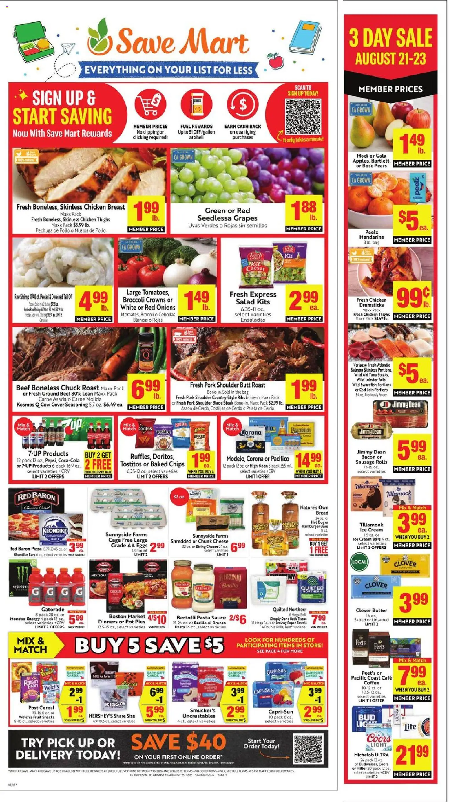 Save Mart Weekly Ad - valid from 08/19/2026 | Page: 1 | Products: Butter, Cheese, Pasta, Pears