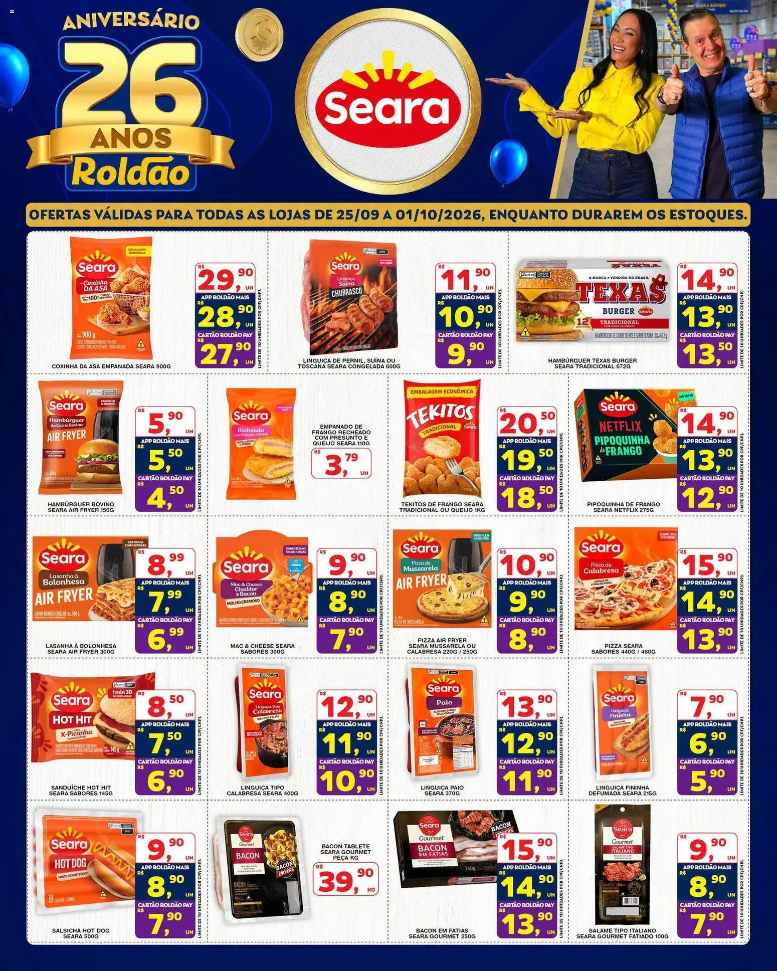 Roldão Folheto - válido de 25/09/2026 | Página: 1 | Produtos: Air fryer, Linguiça, Presunto, Carne