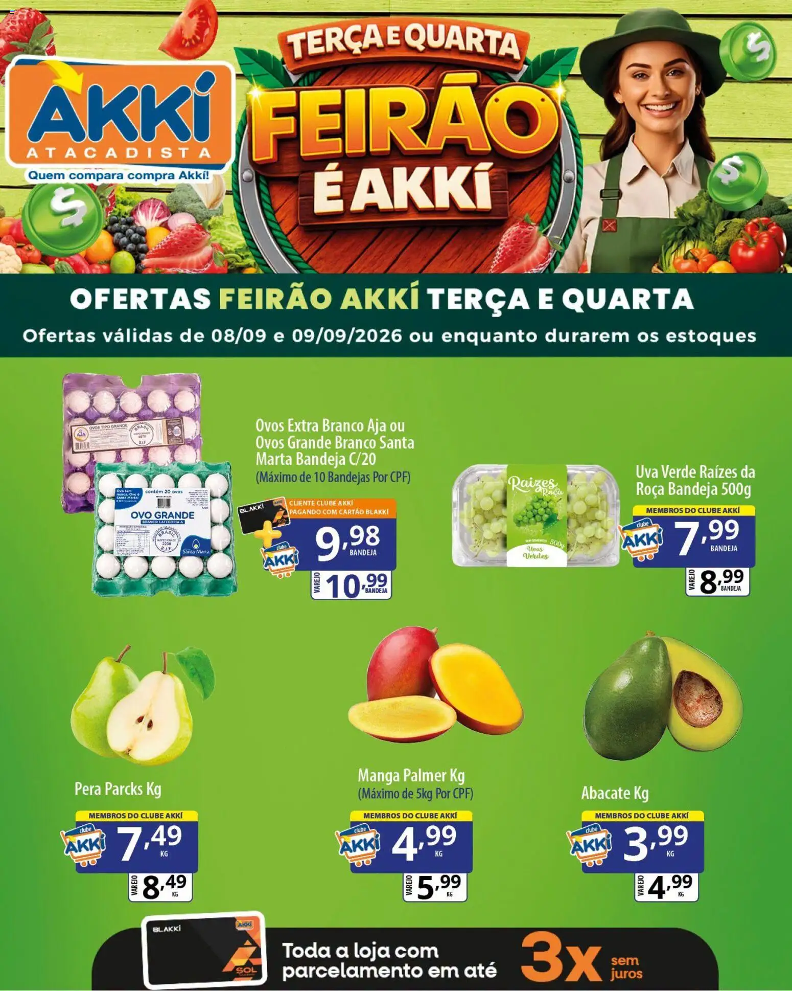 Akki Atacadista Folheto - válido de 08/09/2026 | Página: 2 | Produtos: Pera, Ovos, Manga, Bandeja