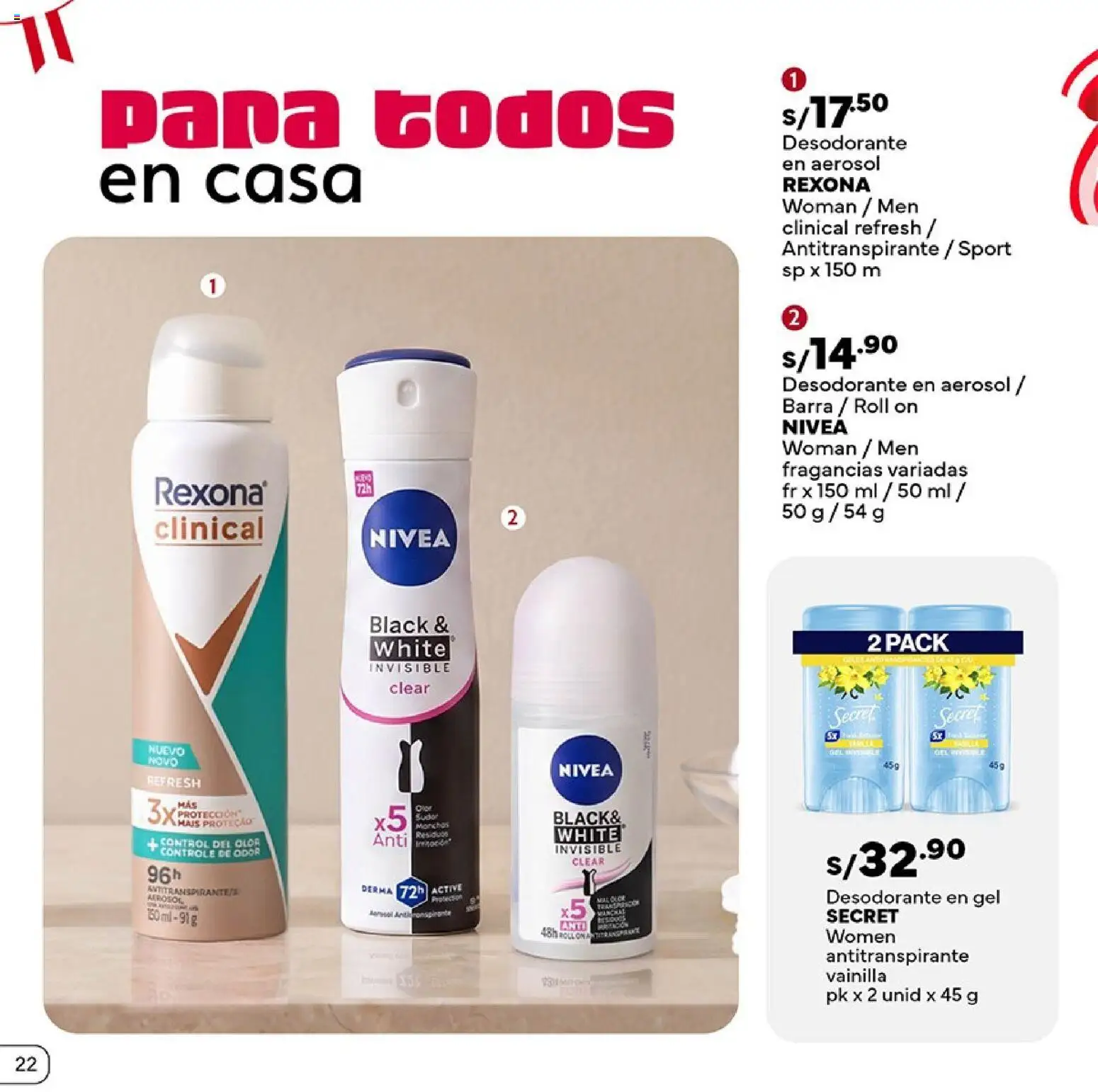 Catálogo Plaza Vea válido desde 16/07/2026 | Página: 22 | Productos: Desodorante, Antitranspirante