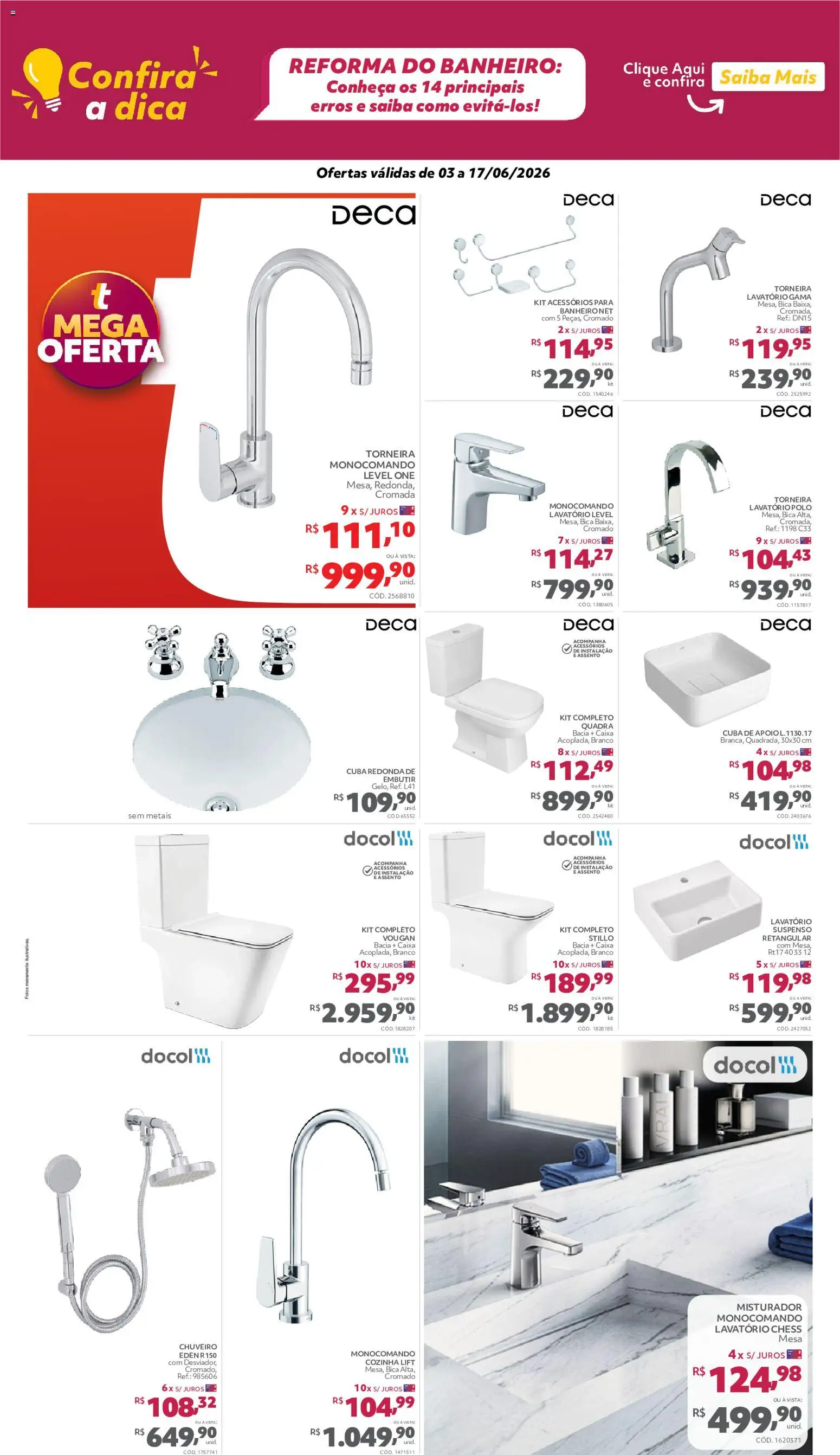 Telhanorte Folheto - válido de 03.06.2026 | Página: 8 | Produtos: Mesa, Chuveiro, Torneira, Cuba