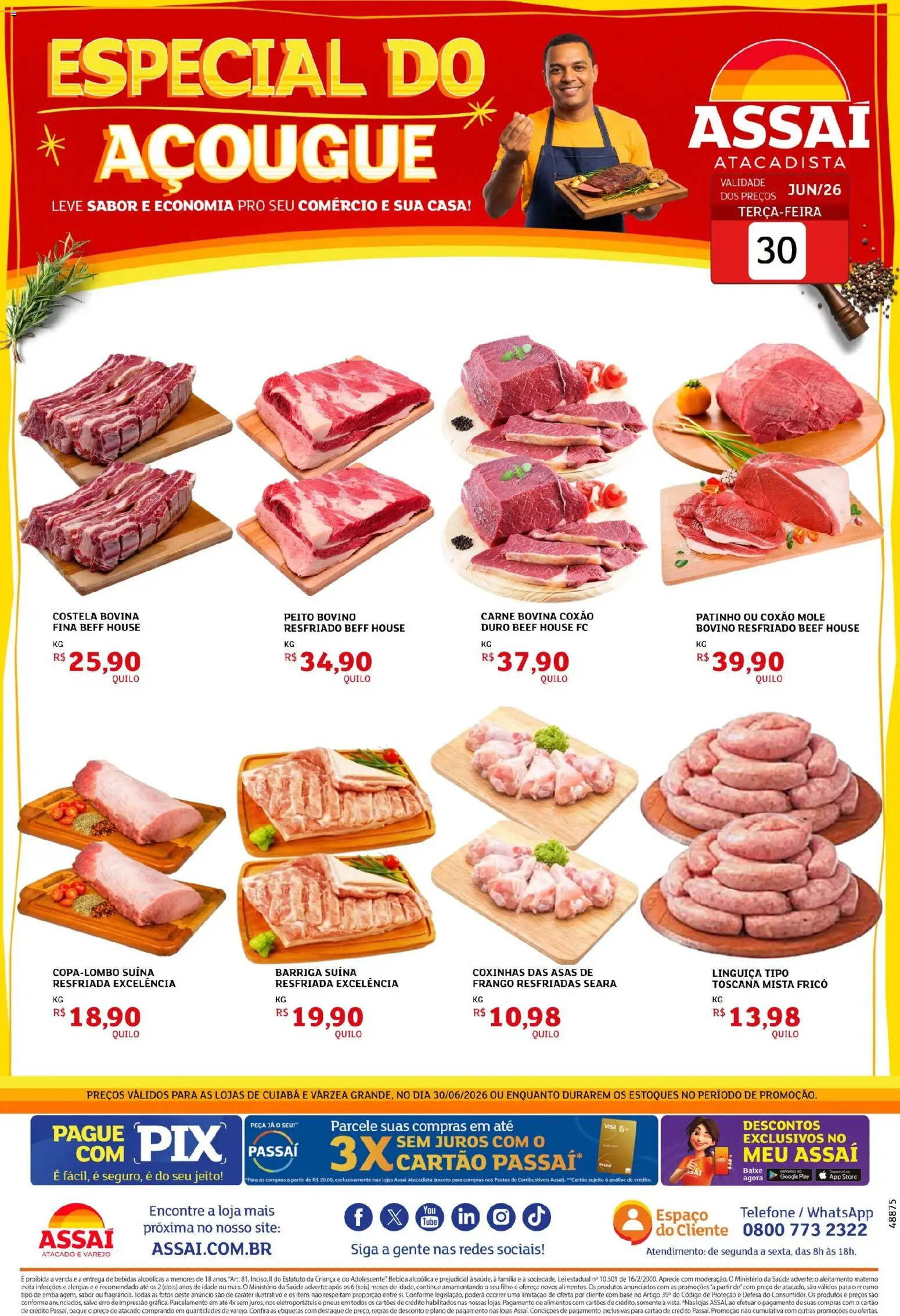 Assaí Atacadista Folheto - válido de 30/06/2026 | Página: 1 | Produtos: Linguiça, Pneus, Carne, Frango