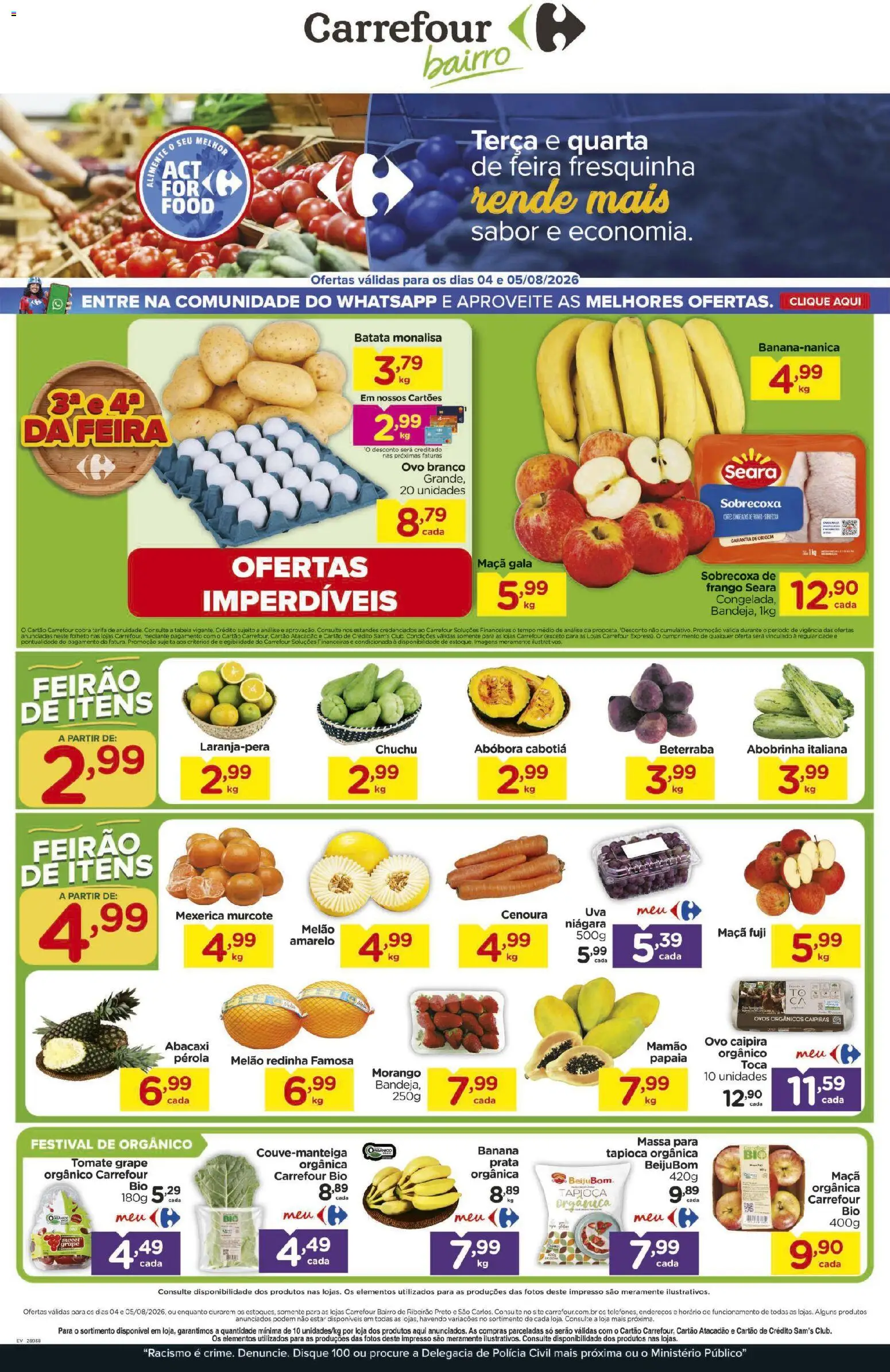 Carrefour Bairro Folheto - válido de 04/08/2026 | Página: 1 | Produtos: Melão, Abóbora, Beterraba, Mamão
