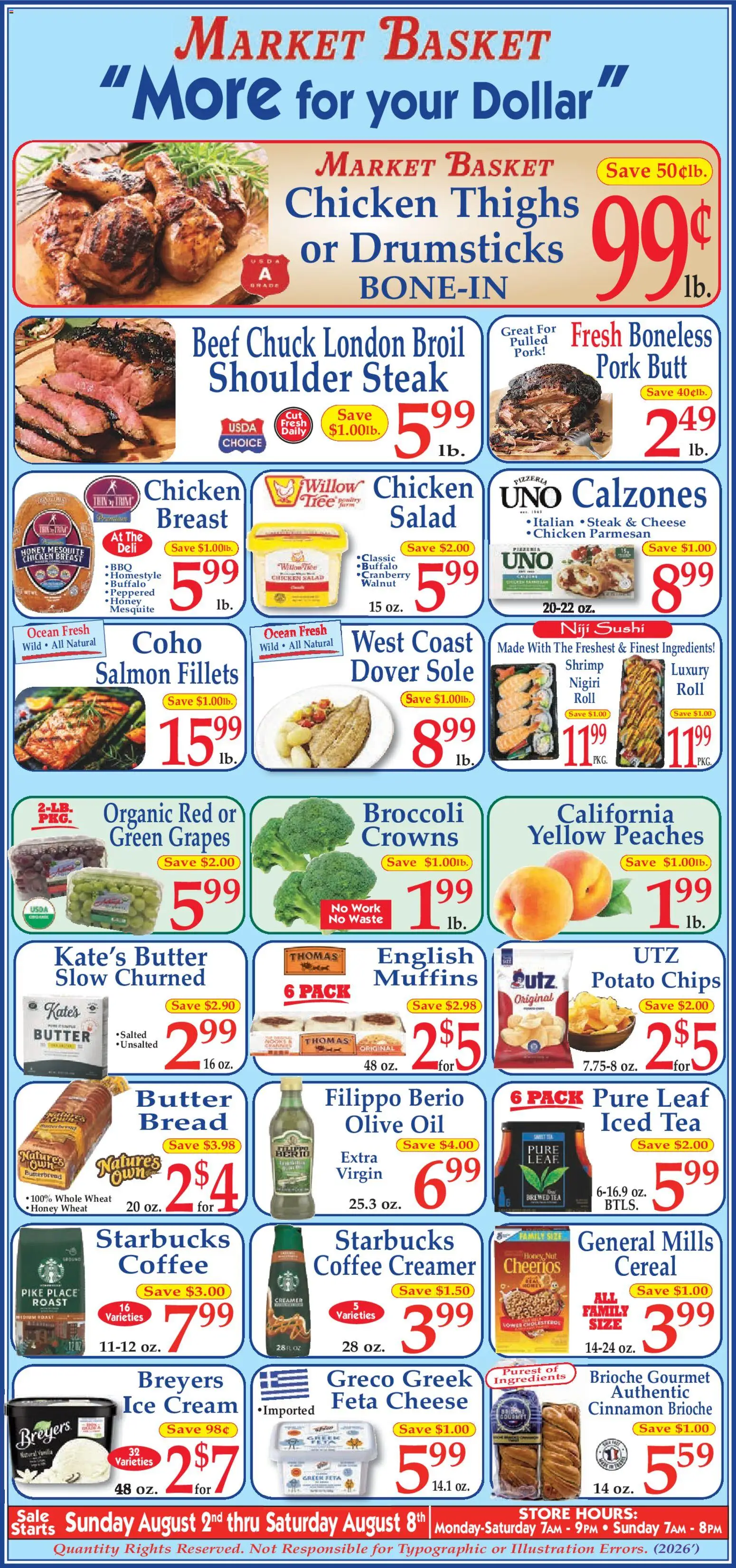 Market Basket Ad - valid from 08/02/2026 | Page: 1 | Products: Basket, Cheese, Tea, Cream