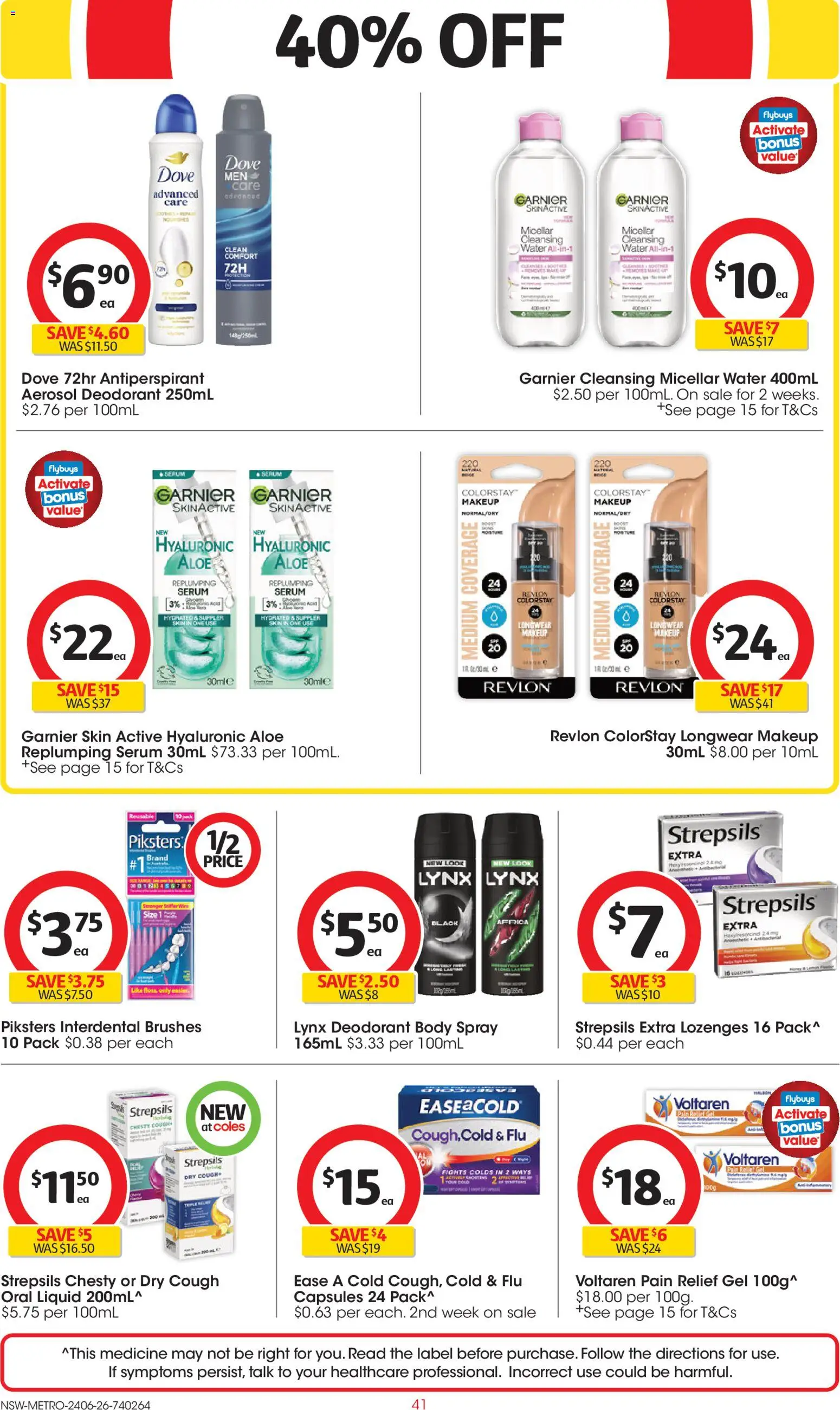 Coles catalogue - valid from 24/06/2026 | Page: 41 | Products: Makeup, Antiperspirant, Water, Pain relief