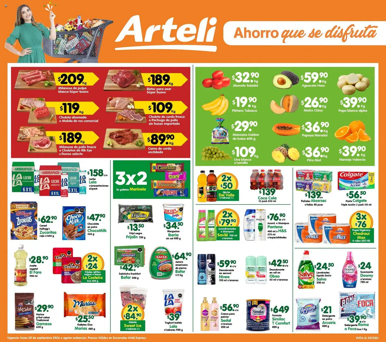 Nuevas ofertas de Arteli válidas en toda la República Mexicana desde el 28/09/2026. ¡Encuentra las mejores ofertas en Arteli folleto Express! | Página: 1 | Productos: Aguacate, Chocolate, Galletas, Pañales