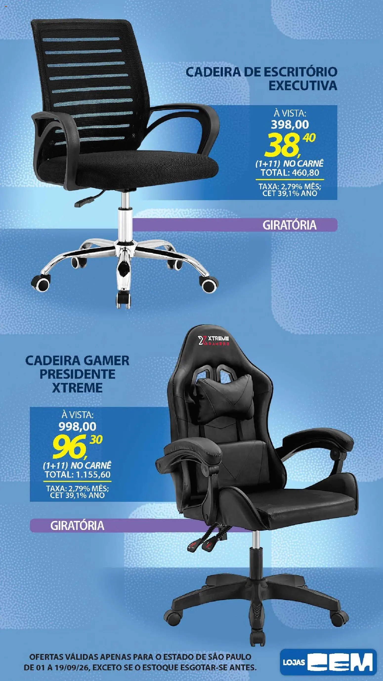 Lojas Cem Folheto - válido de 01/09/2026 | Página: 71 | Produtos: Cadeira gamer, Cadeira, Cadeira de escritório, Carne