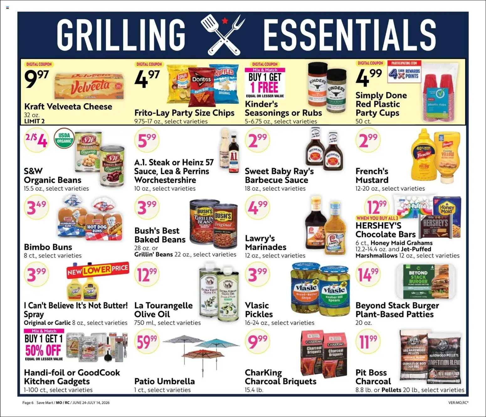 Save Mart Big Book of Savings - valid from 06/24/2026 | Page: 6 | Products: Cheese, Chocolate, Garlic, Umbrella