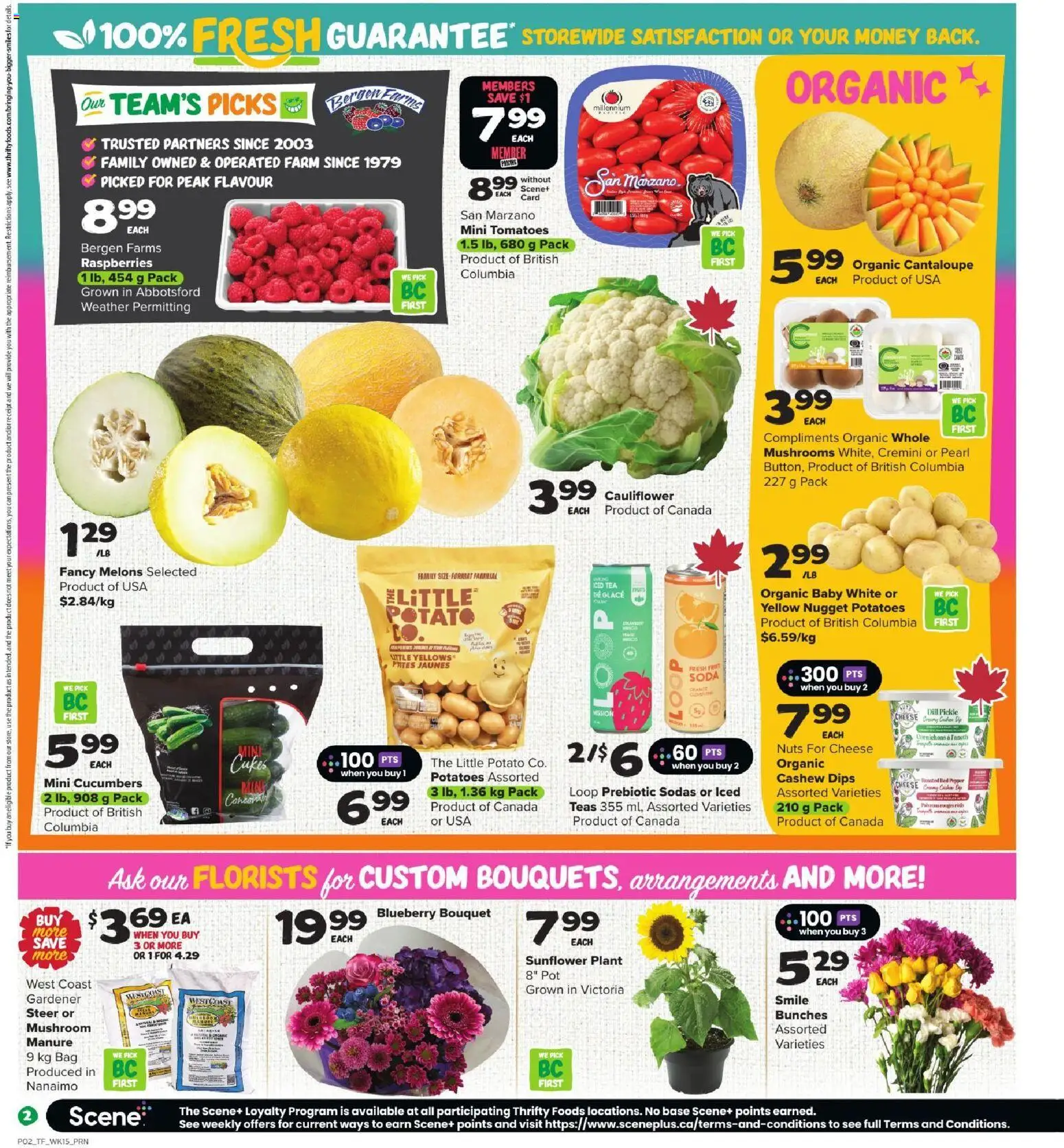 Thrifty Foods flyer valid from Aug 6, 2026 | Page: 3 | Products: Iced tea, Raspberries, Bed, Tomatoes