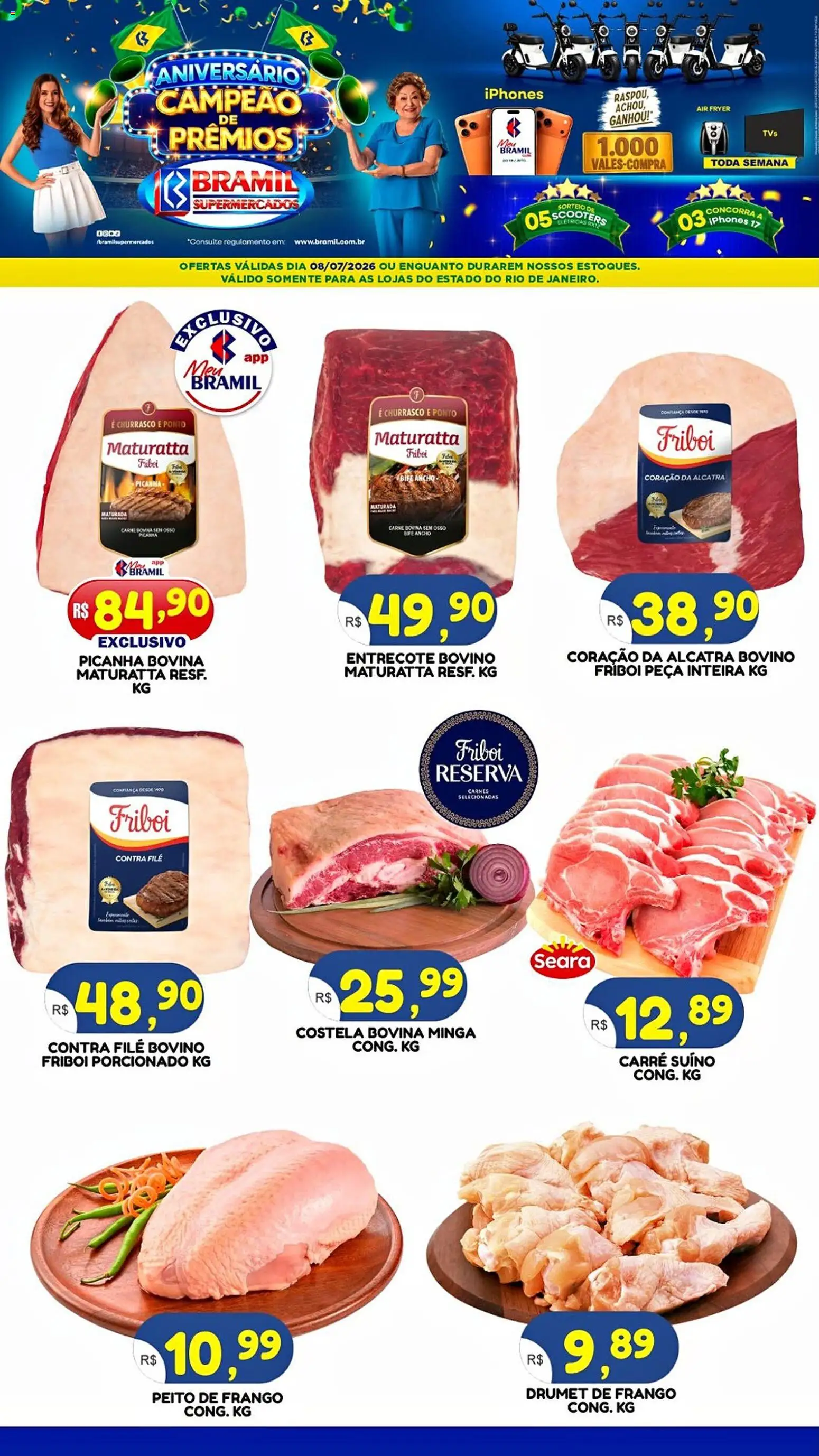 Bramil Supermercados Folheto - válido de 08/07/2026 | Página: 1 | Produtos: Air fryer, Alcatra, Picanha, Peito de frango