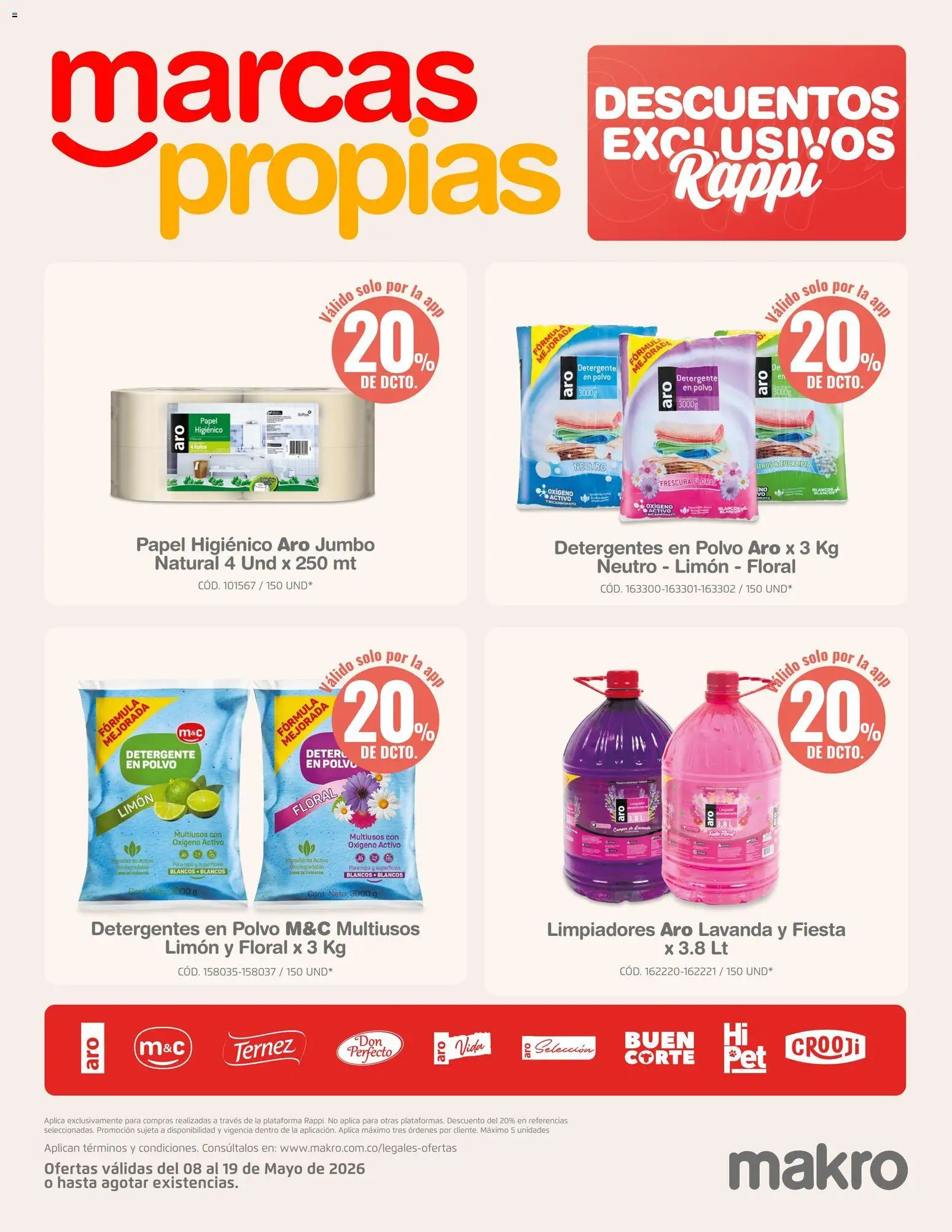 Makro revista - valida desde el 08.05.2026 | Página: 20 | Productos: Limón, Polvo, Detergente, Papel higiénico