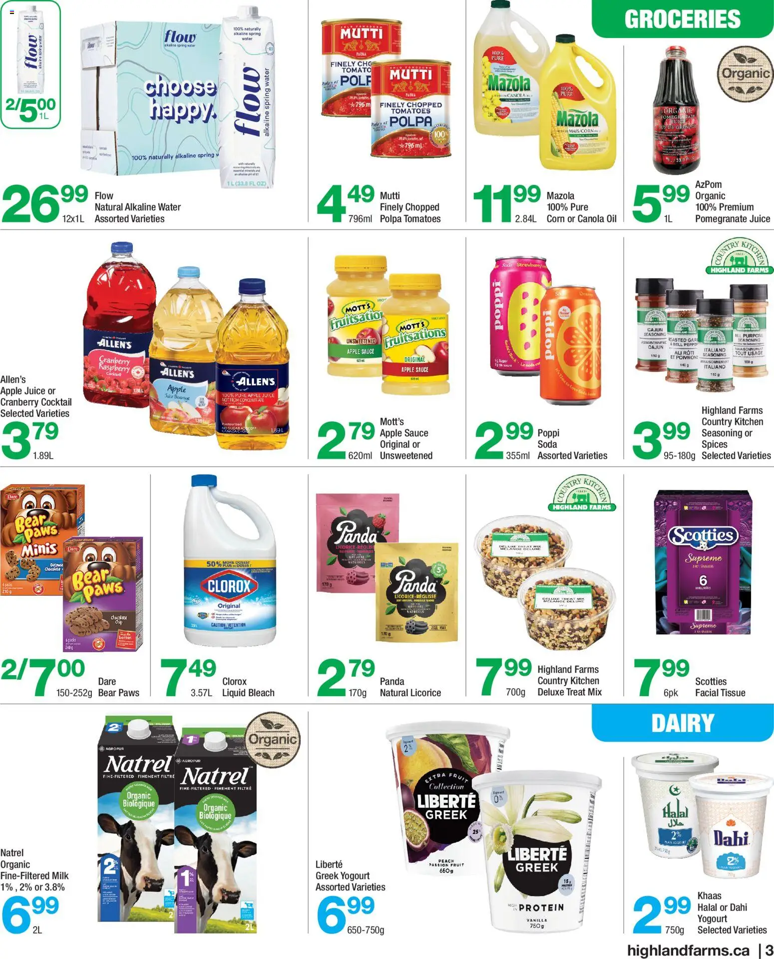 Highland Farms flyer valid from Aug 13, 2026 | Page: 3 | Products: Apple juice, Tomato, Chocolate, Juice