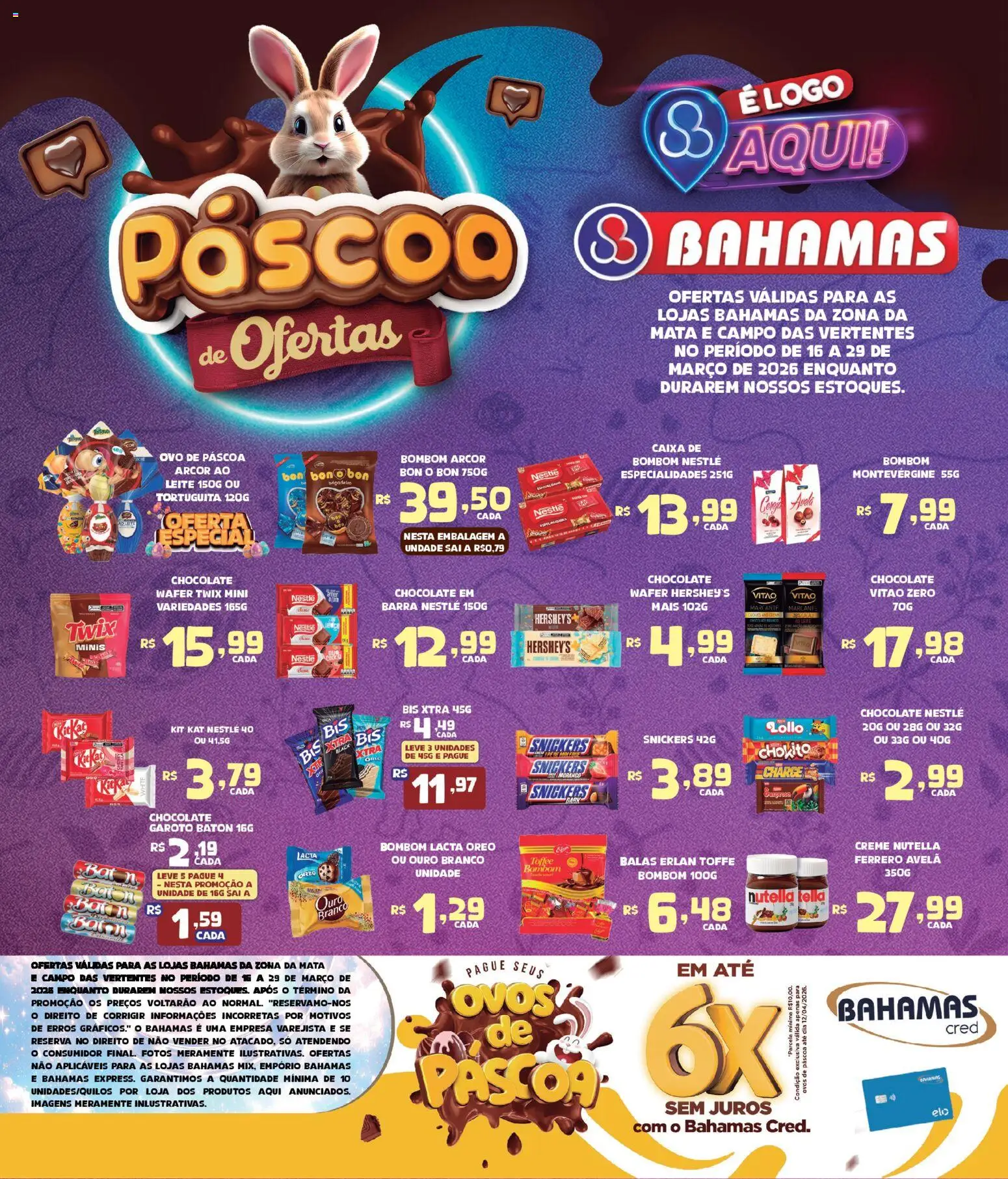 Bahamas Supermercados Folheto - válido de 16.03.2026 | Página: 1 | Produtos: Ovo de páscoa, Twix, Kit Kat, Avelã
