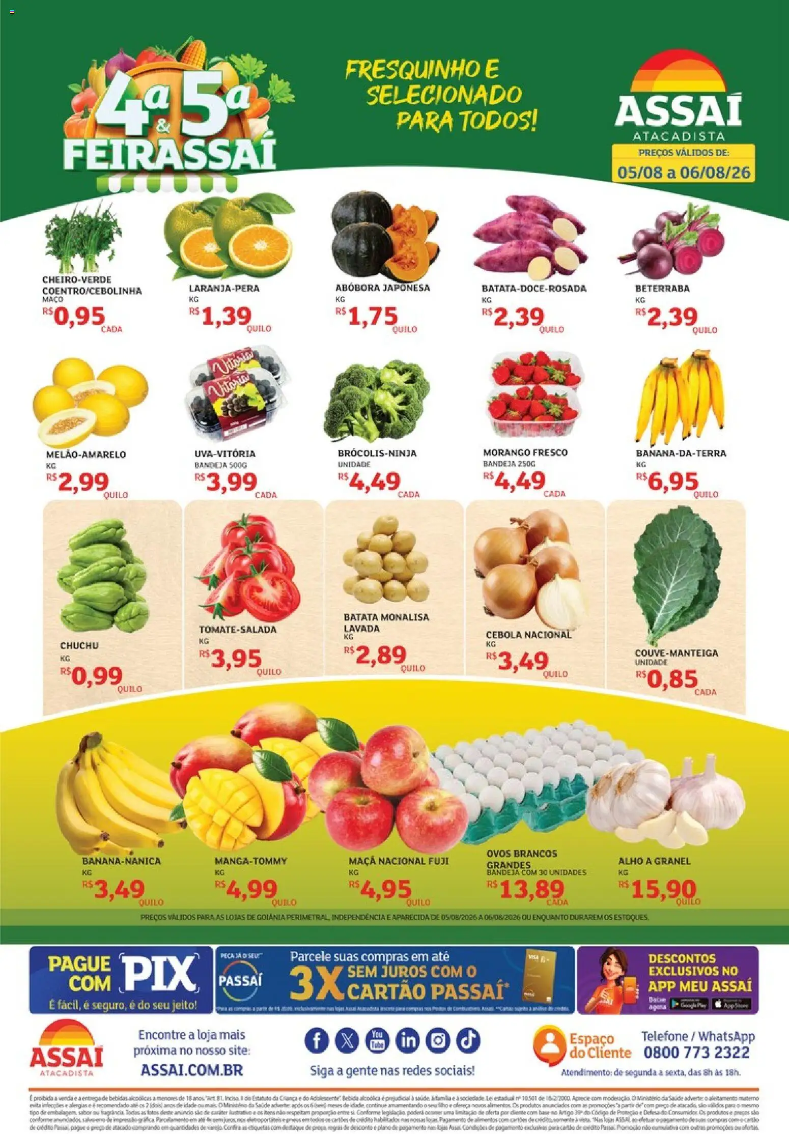 Assaí Atacadista Folheto - válido de 05/08/2026 | Página: 1 | Produtos: Bebidas, Ovos, Alimentos, Telefone