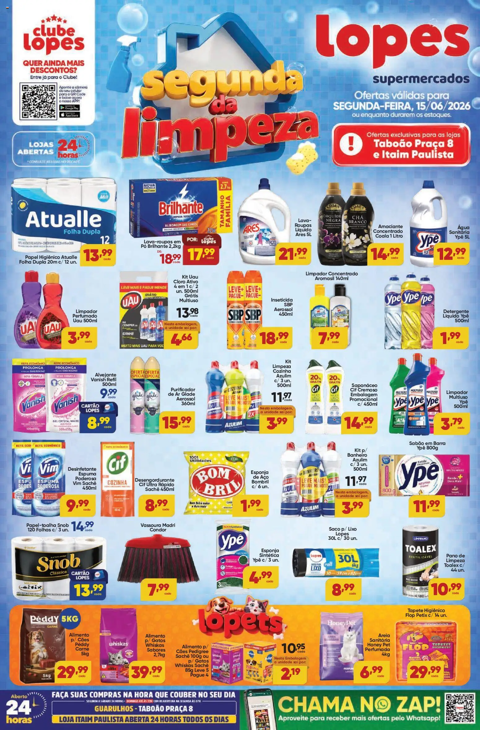 Lopes Supermercados Folheto - válido de 15.06.2026 | Página: 1 | Produtos: Detergente, Tapete, Papel higiênico, Vassoura