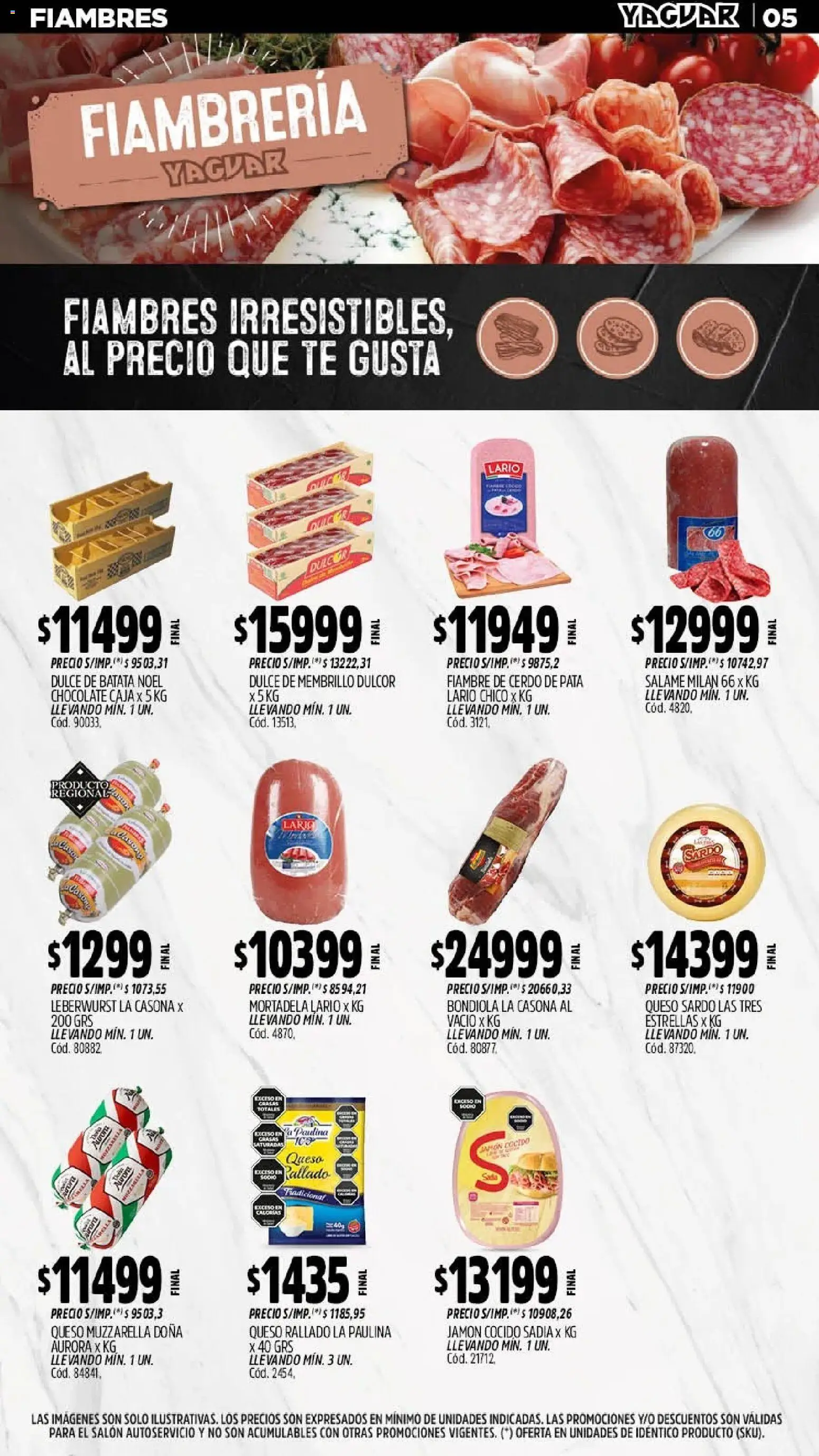 Yaguar - Oferta Semanal San Juan │ válido desde el 11.05.2026 | Página: 5 | Productos: Jamón cocido, Mortadela, Batata, Cerdo