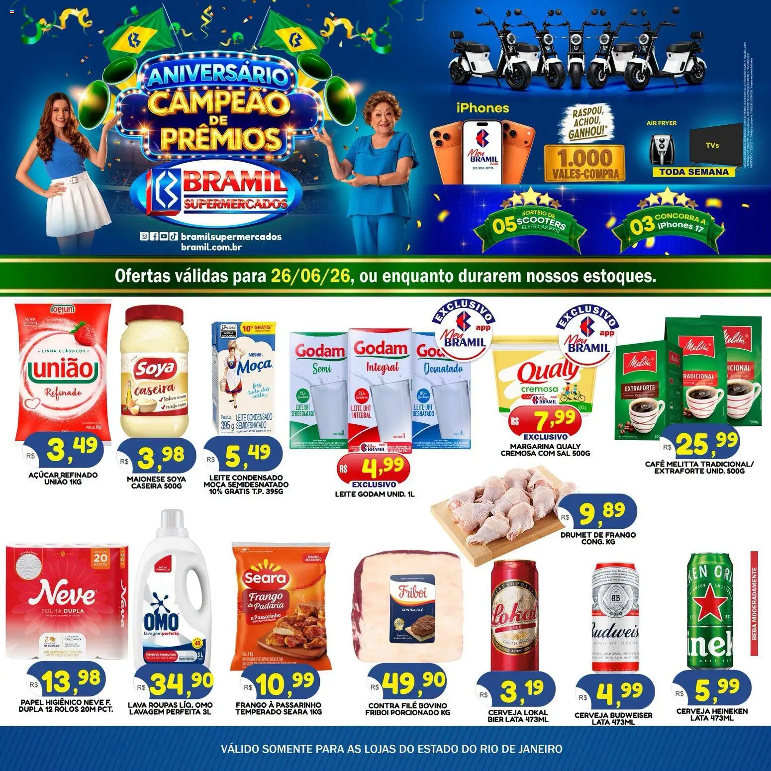 Bramil Supermercados Folheto - válido de 26/06/2026 | Página: 1 | Produtos: Contra filé, Café, Heineken, Papel higiênico