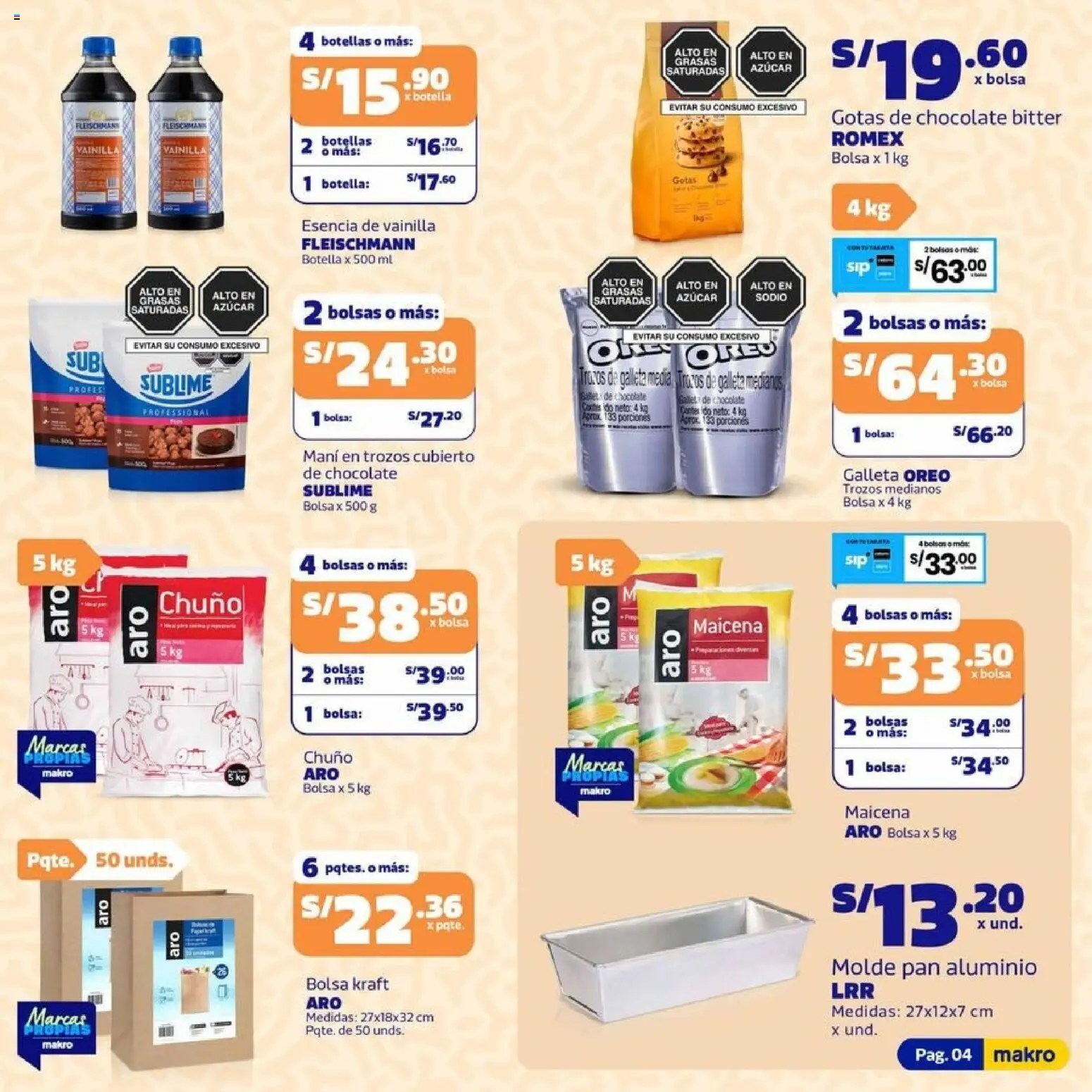 Catálogo Makro válido desde 13/08/2026 | Página: 4 | Productos: Pan, Chocolate, Bolsa, Azúcar