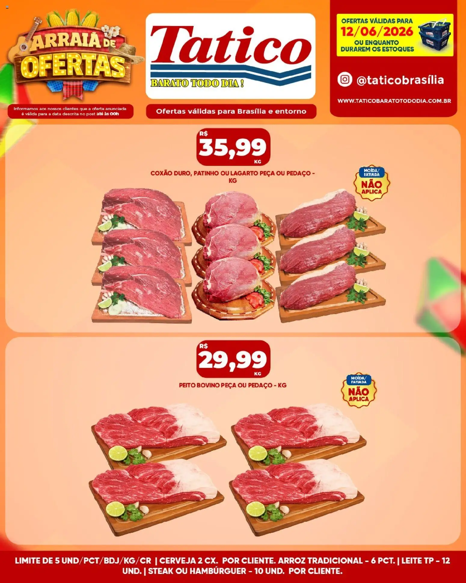Tatico Folheto - válido de 12.06.2026 | Página: 5 | Produtos: Leite, Cerveja, Arroz, Hambúrguer