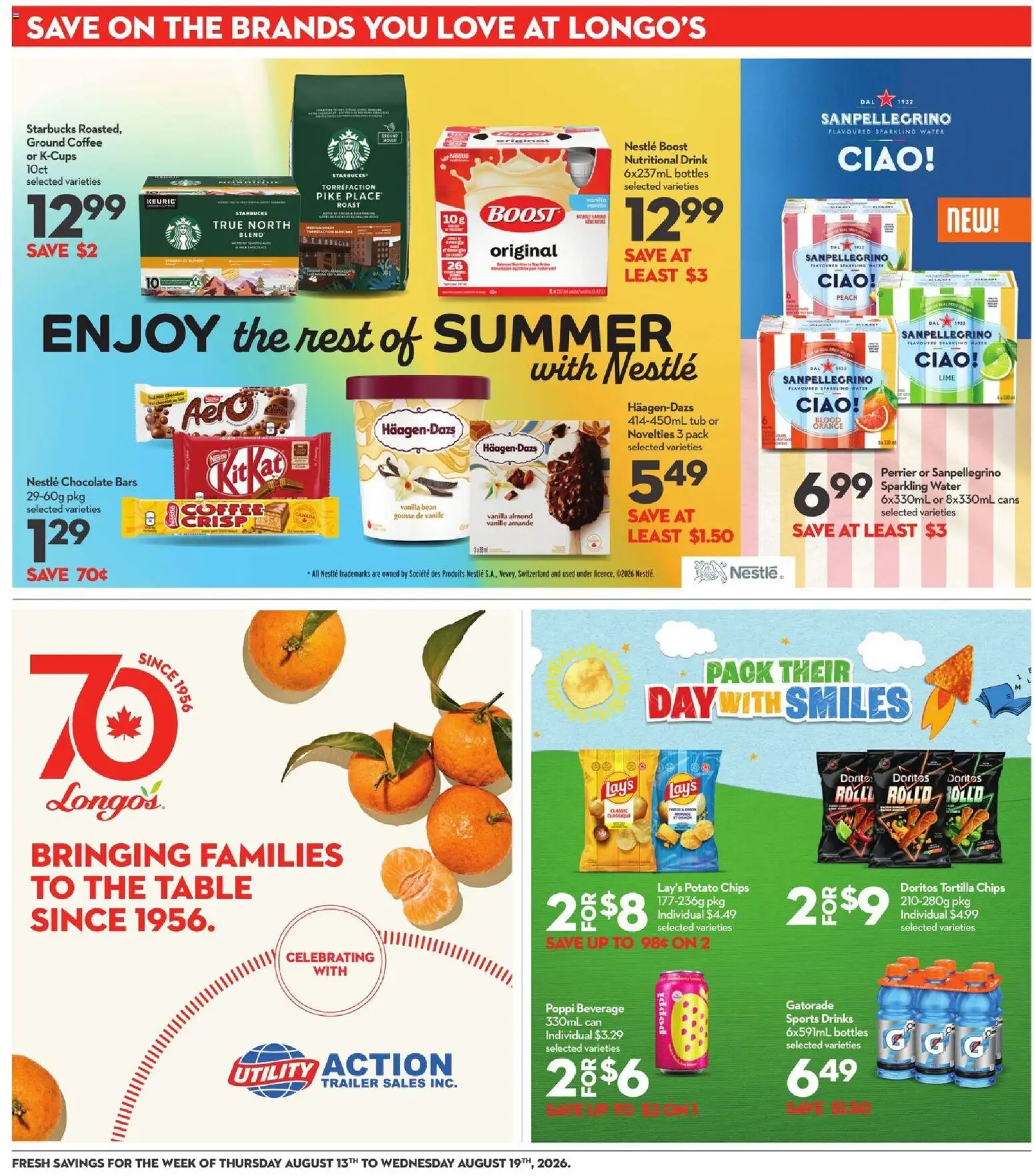 Longo's flyer valid from Aug 13, 2026 | Page: 16 | Products: Trailer, Table, Vanilla, Ground coffee