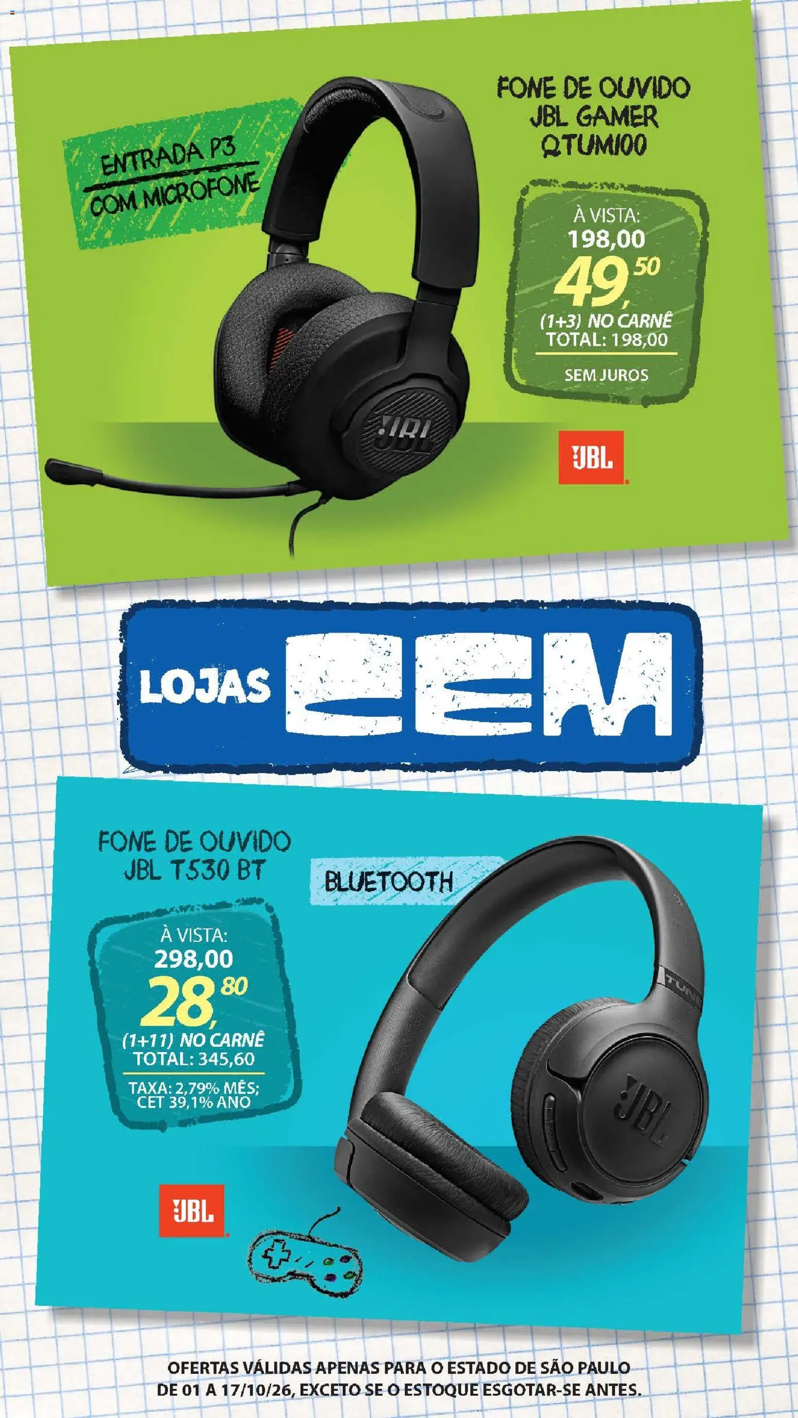 Lojas Cem Folheto - válido de 01/10/2026 | Página: 17 | Produtos: Carne, Fone de ouvido, Microfone