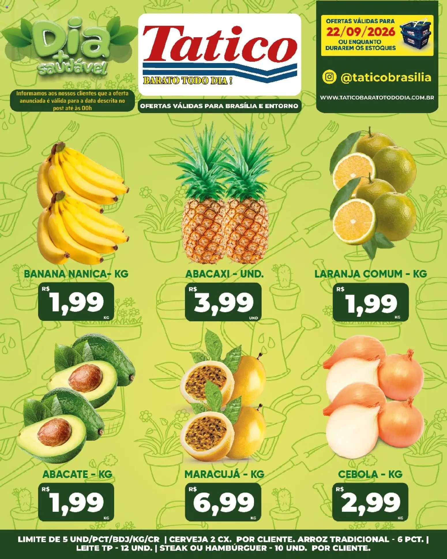 Tatico Folheto - válido de 22/09/2026 | Página: 16 | Produtos: Cebola, Leite, Abacaxi, Hambúrguer
