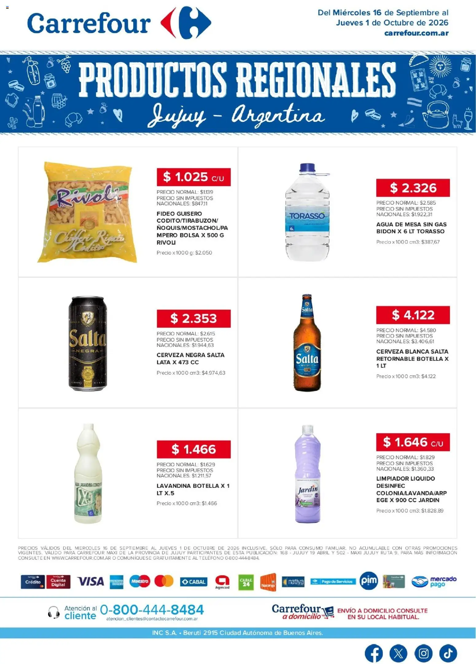 Carrefour - Regionales | Jujuy │ válido desde el 16/09/2026 | Página: 1 | Productos: Teléfono, Bolsa, Bidón, Agua