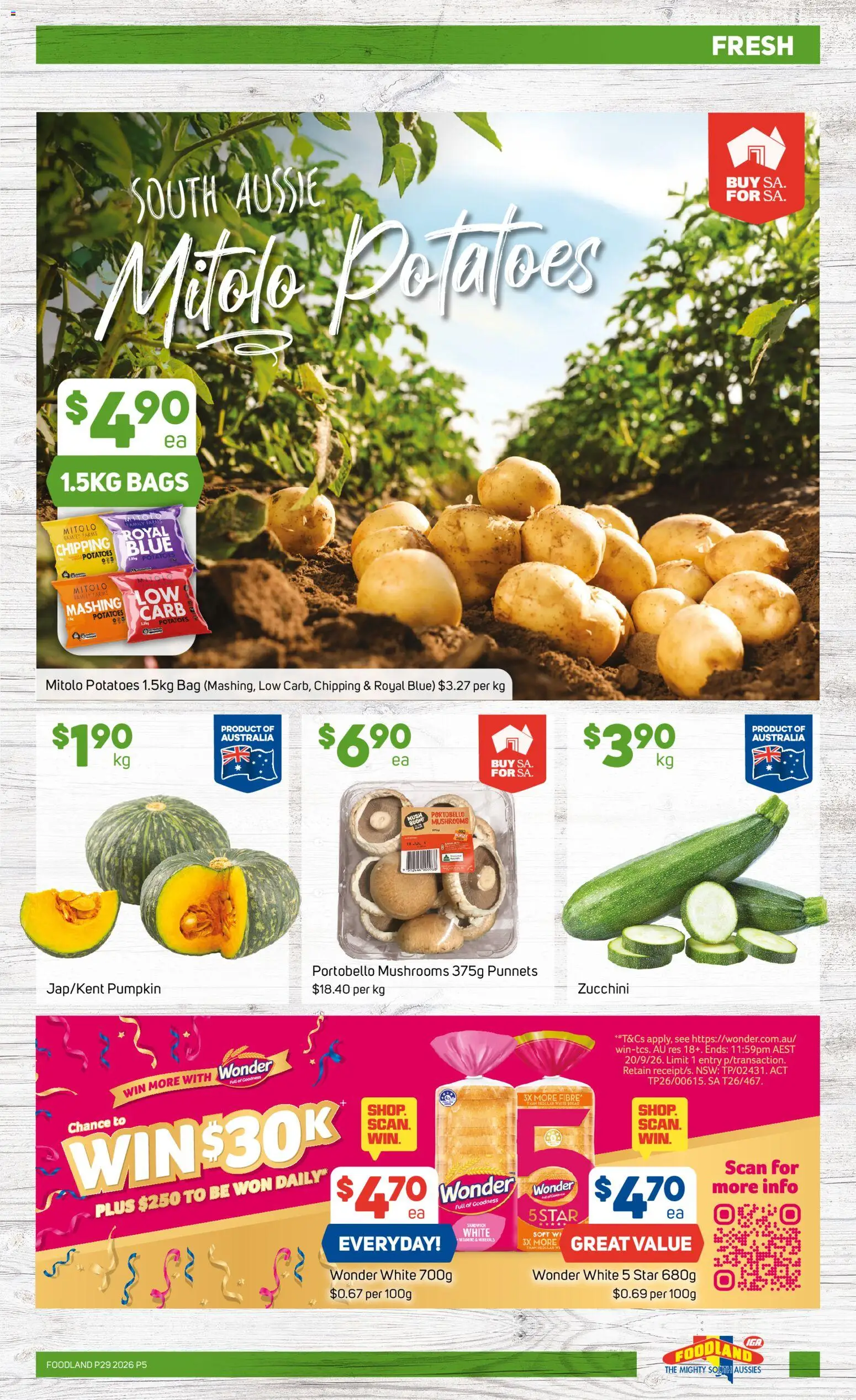 Foodland catalogue - valid from 15/07/2026 | Page: 5 | Products: Mushrooms, Potatoes, Zucchini, Pumpkin