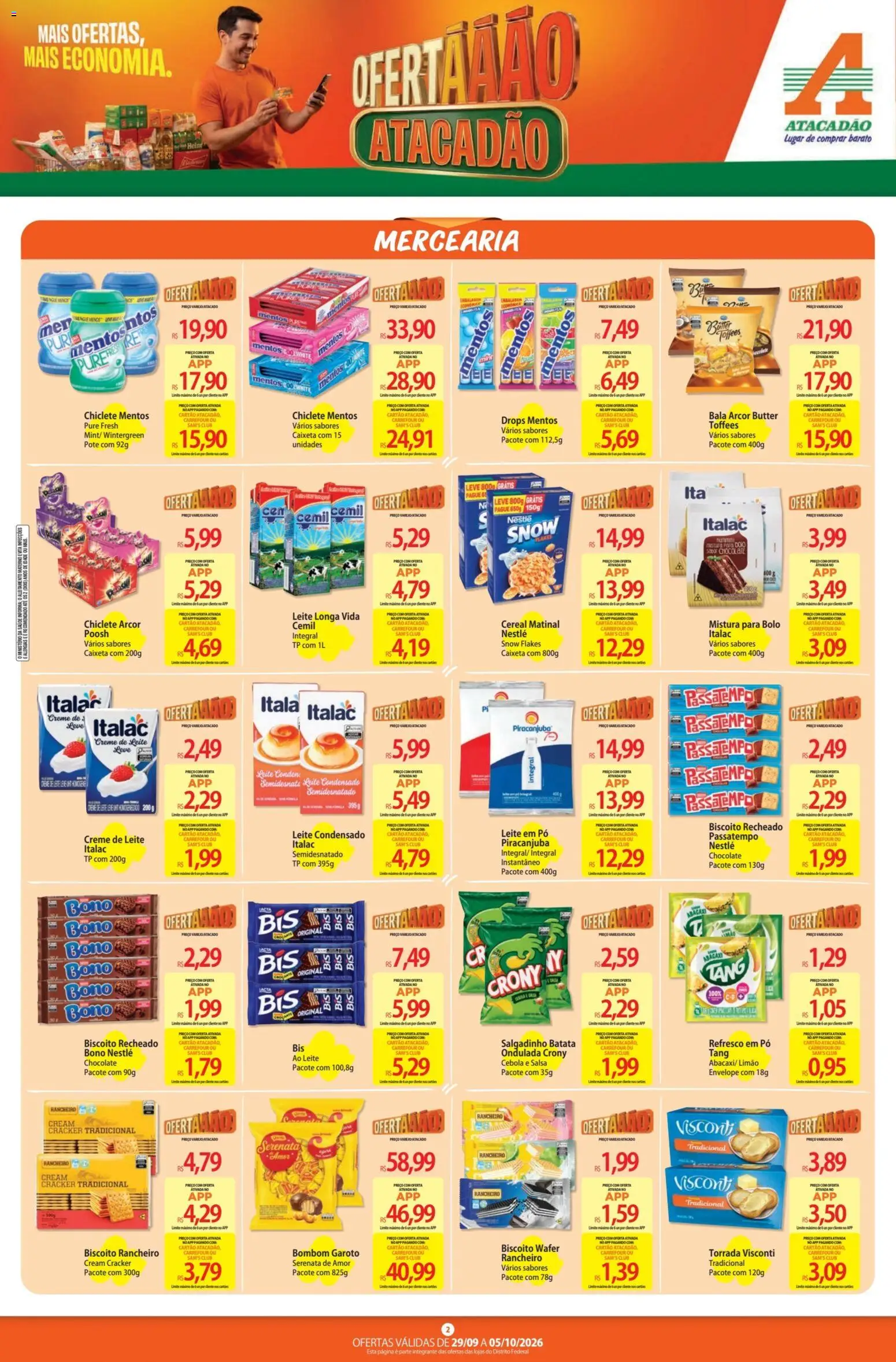 Atacadão Folheto - válido de 29/09/2026 | Página: 2 | Produtos: Leite longa vida, Salsa, Abacaxi, Creme de leite